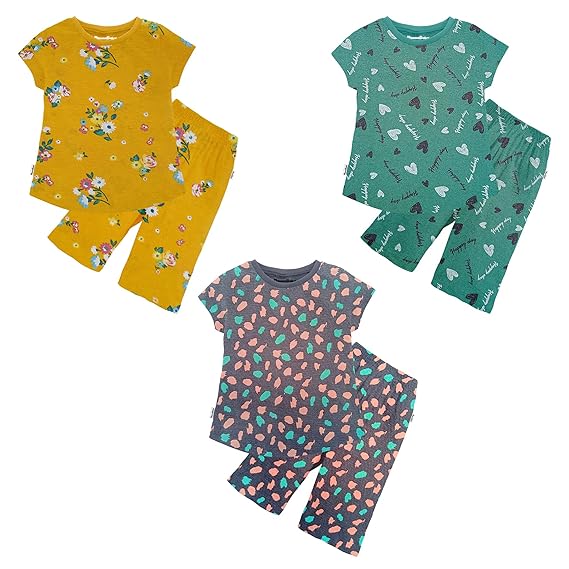 NammaBaby Girls T-Shirt Regular Fit Capri Pant Set/Night Suit for Girls