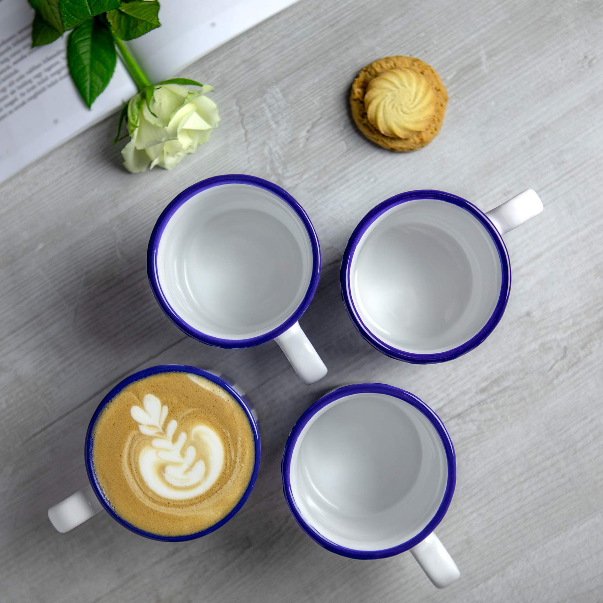 City to Cottage Bleu Marine Rayé | Designer Fait à la Main Peint à la Main | Céramique Unique Extra Large 17.5oz/500ml | Chaud Chocolat Café Thé Tasses Tasses avec Poignée | Cadeau