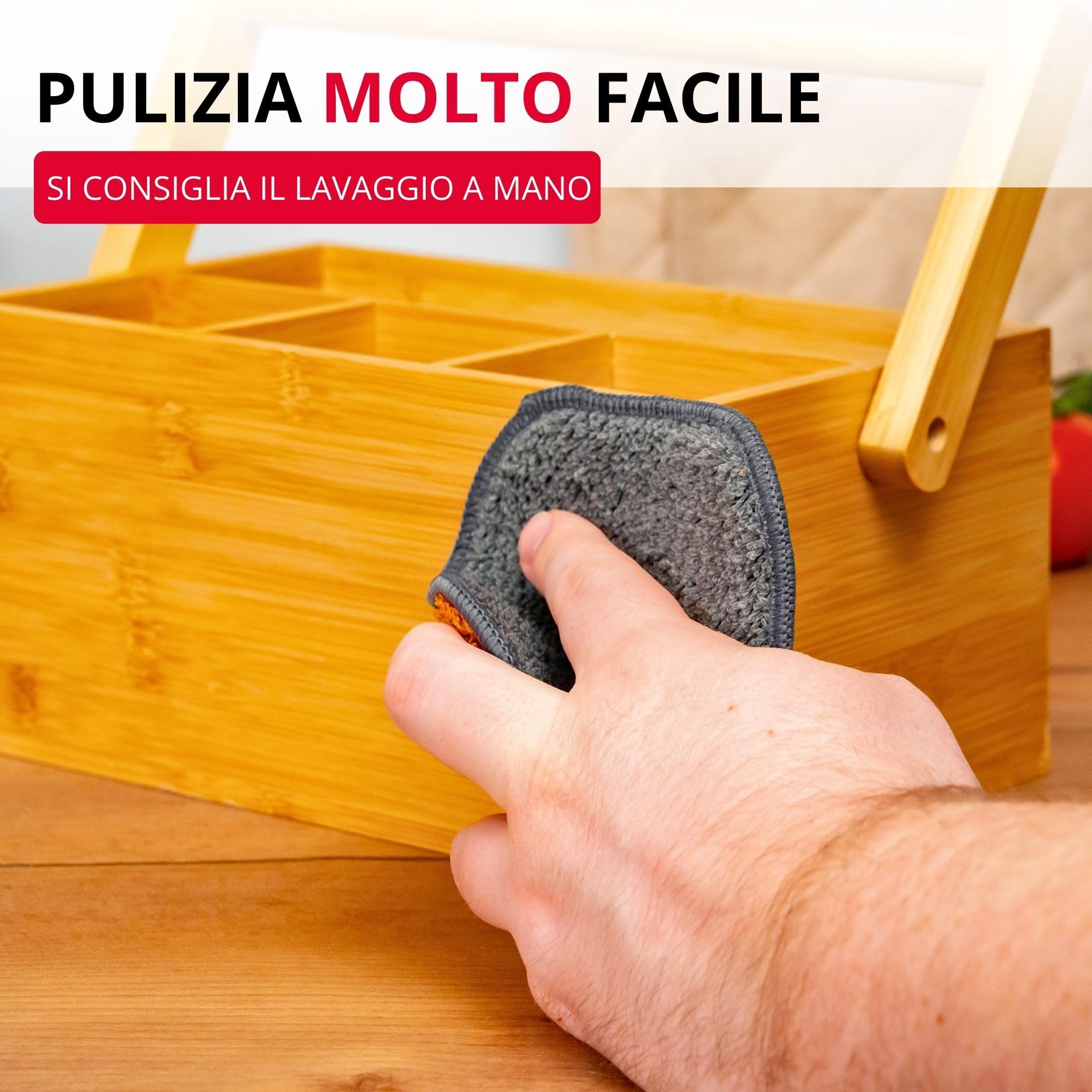 Westmark Cestino portaoggetti da cucina, 4 scomparti, Con maniglia, Dimensioni: 28 x 15 x 22 cm, Bambù, Tapas + Friends, Marrone chiaro, 69802270