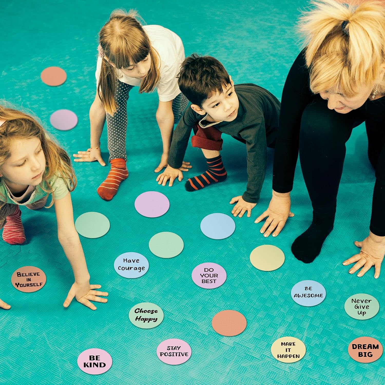 Hahafelt 48 Pcs 5" Classroom Positive Sayings Carpet Markers Pastel Carpet Floor Spots Large Flexible Dot for Elementary Kindergarten Preschool Back to School Decoration(Positive Sayings-1,6 Color)