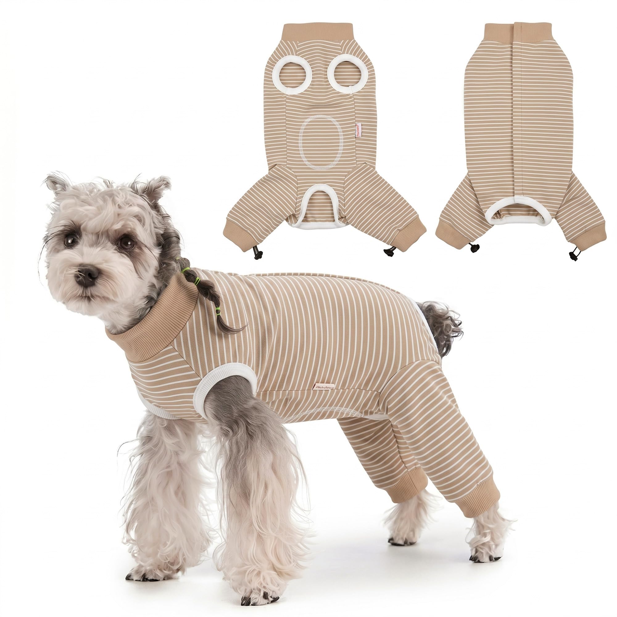 PawSailor Adjustable Dog Surgery Recovery Suit Hind Leg Drawstring, Surgical Bodysuit Leg Sleeves for Female Male Dogs, Post-Surgery Dog Onesie, Prevent Licking, Wound Cover, Light Brown M