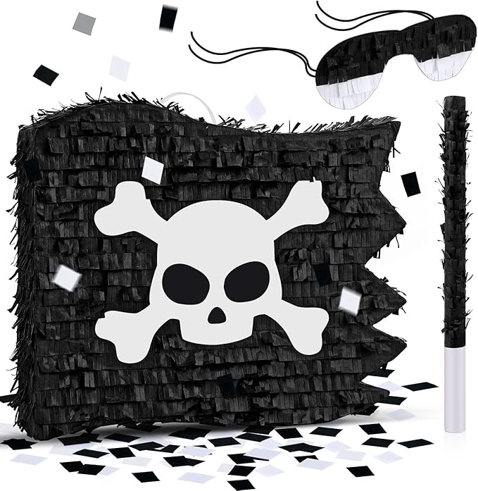 Small Pirate Skull Flag Pinata Black Pirate Pinata with