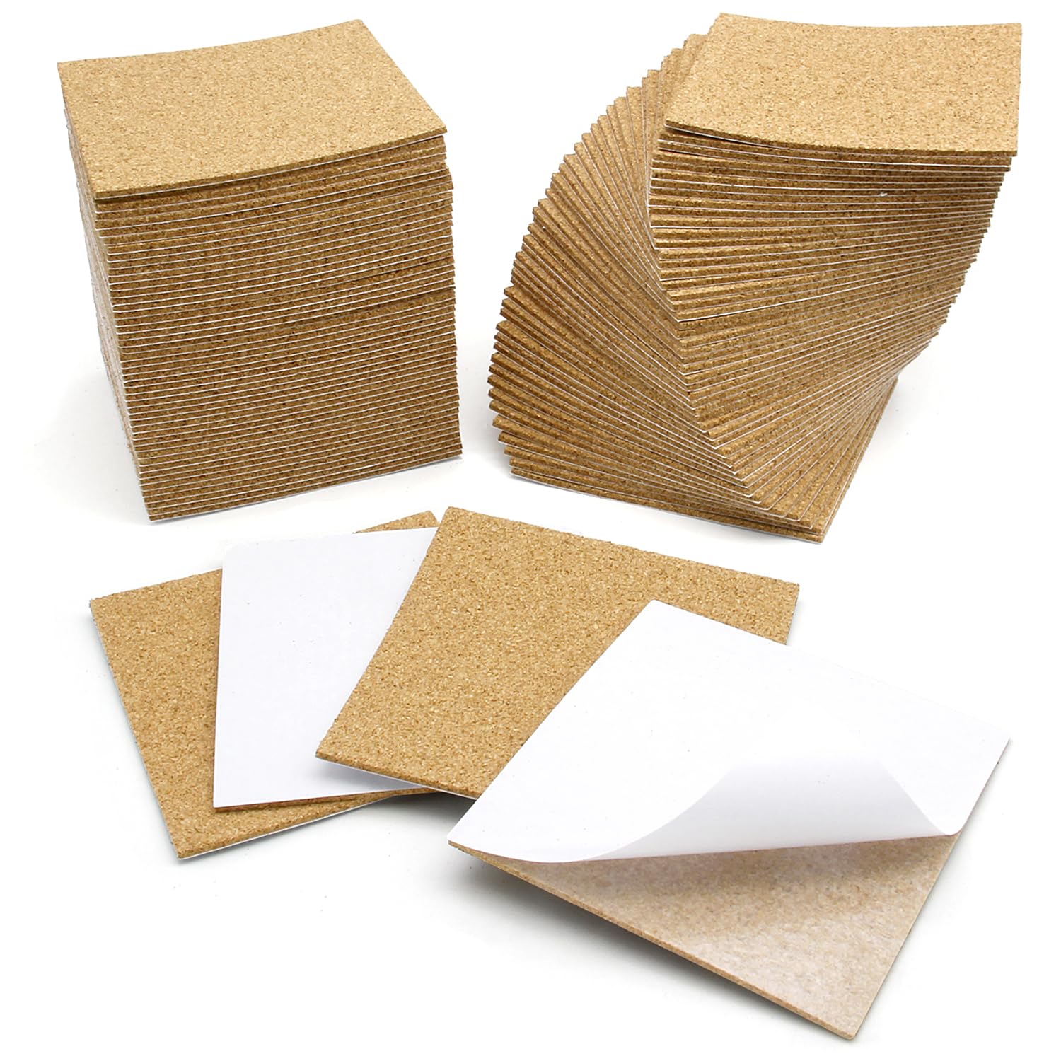 Blisstime 100 Pieces Self-Adhesive Cork Sheets 4"x 4" for DIY Coasters, Square Cork Tiles with Strong Self Adhesive Backing