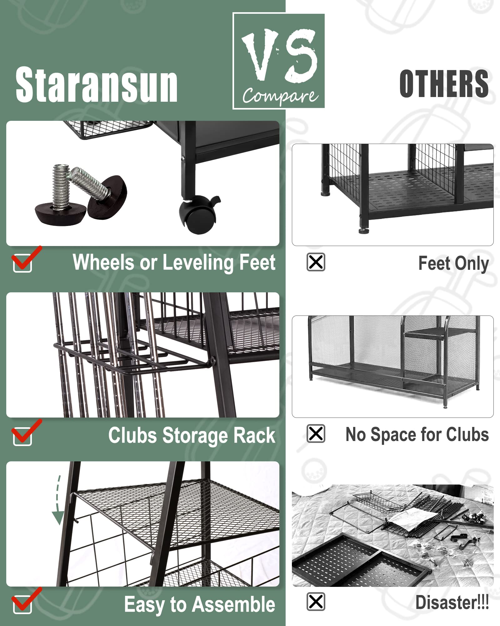 Staransun Golf Bag Storage Rack for Garage Double Golf Bag Organizer