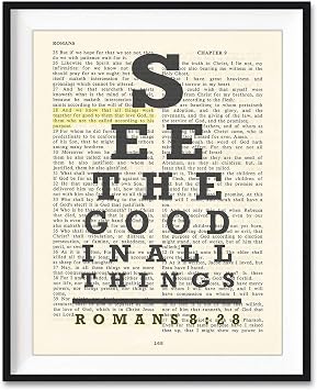 See the Good in All Things, All Things Work for Good, Romans 828 Eye Chart Christian Unframed Art Print, Vintage Bible Verse Scripture Wall and Home Decor Poster, Inspirational Gift, 8x10 Inches