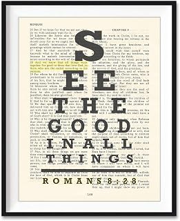 See the Good in All Things, All Things Work for Good, Romans 8:28 Eye Chart Christian Unframed Art Print, Vintage Bible Verse Scripture Wall and Home Decor Poster, Inspirational Gift, 8x10 Inches