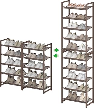 10 Tier Shoe Rack, Tall Metal Shoe Storage with Adjustable Shelves, Holds 20-25 Pairs, Stackable Shoe Stand for Garage Hallway Bedroom, Bronze