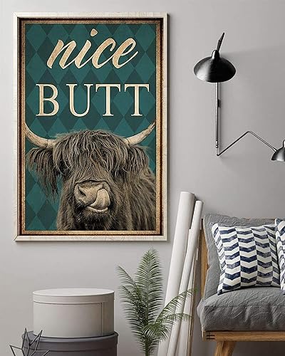 Miniatura 5 de YUWONDESS Lienzo de vaca de las tierras altas, bonito póster vertical de las tierras altas negras, bonito trasero, divertido, vintage, obras de arte