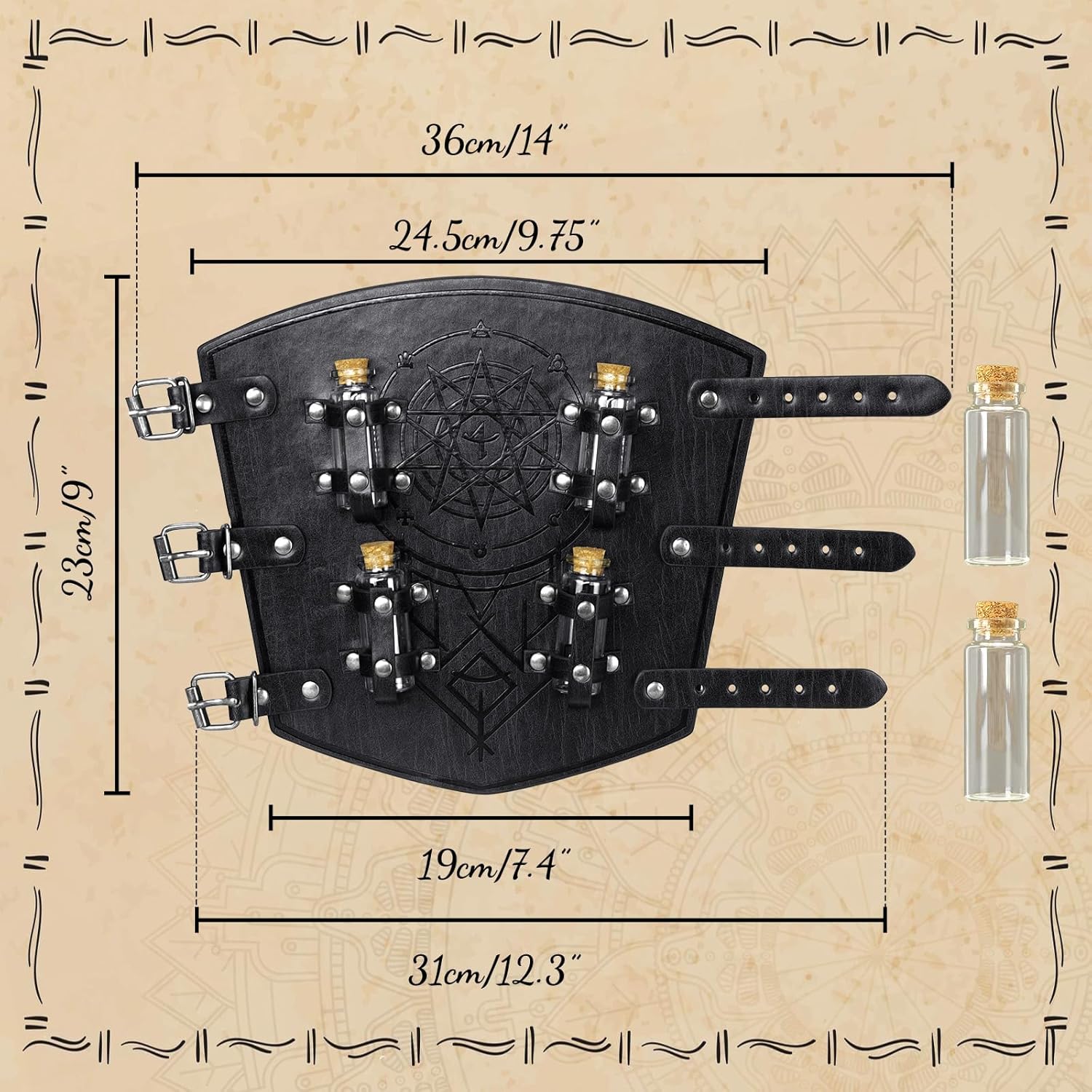 Medieval Leather Bracers with Cork Vials - Knight Gauntlets Faux Leather Arm Guards for Renaissance, LARP, Cosplay - Image 4