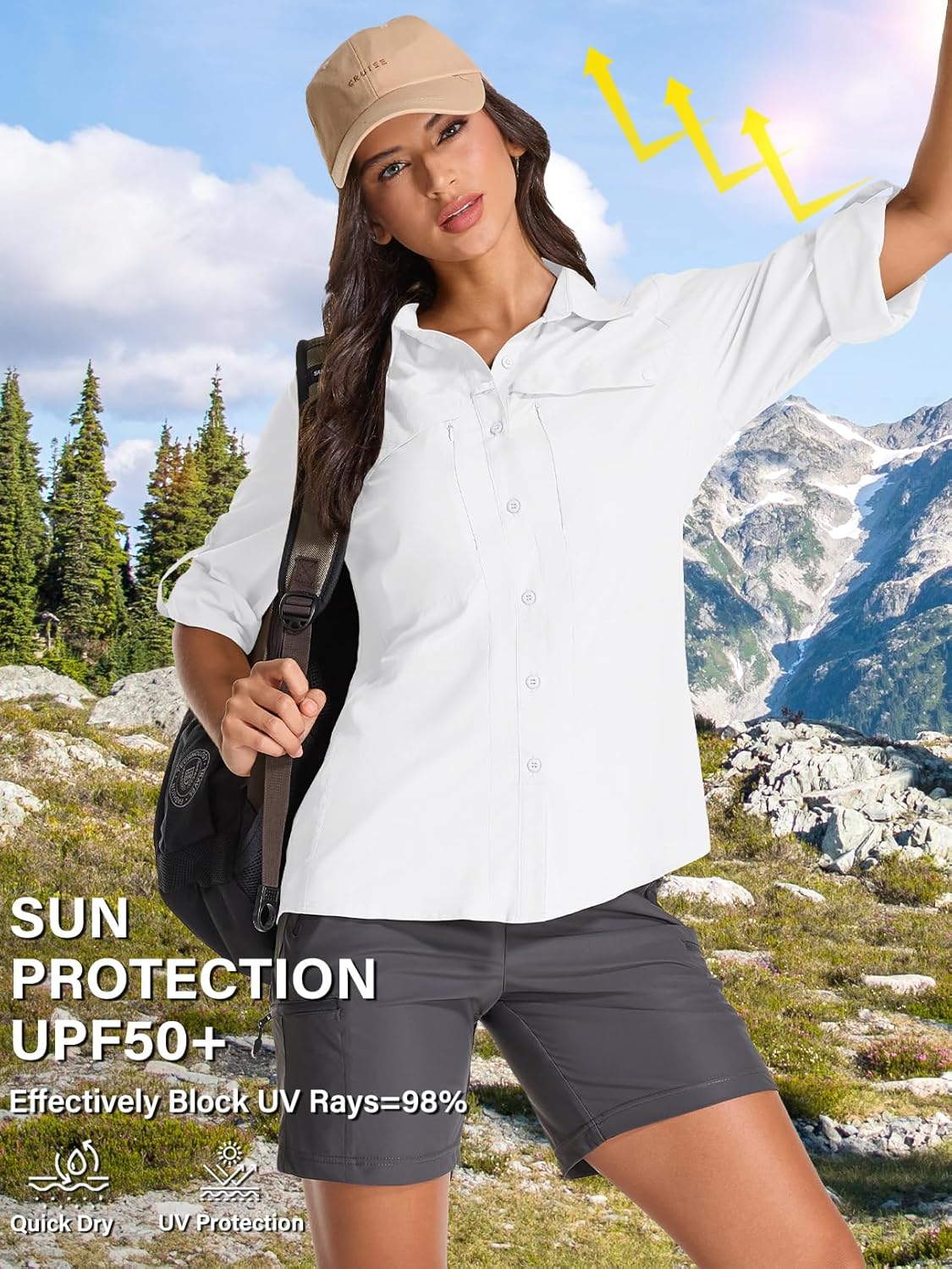 Women's UV Safari Shirt, UPF 50+ Sun Protection Long Sleeve Outdoor Cool Quick Dry Fishing Hiking Travel Shirts