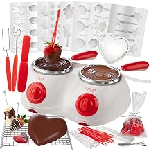 Dual Electric Chocolate Melting Pot Set - Summer S'mores Candy Kit &amp; Fondue w/ 30 Bonus Accessories - Dip, Drizzle, Decorate Strawberries &amp; Marshmallows - BBQ Party Appetizers &amp; Desserts