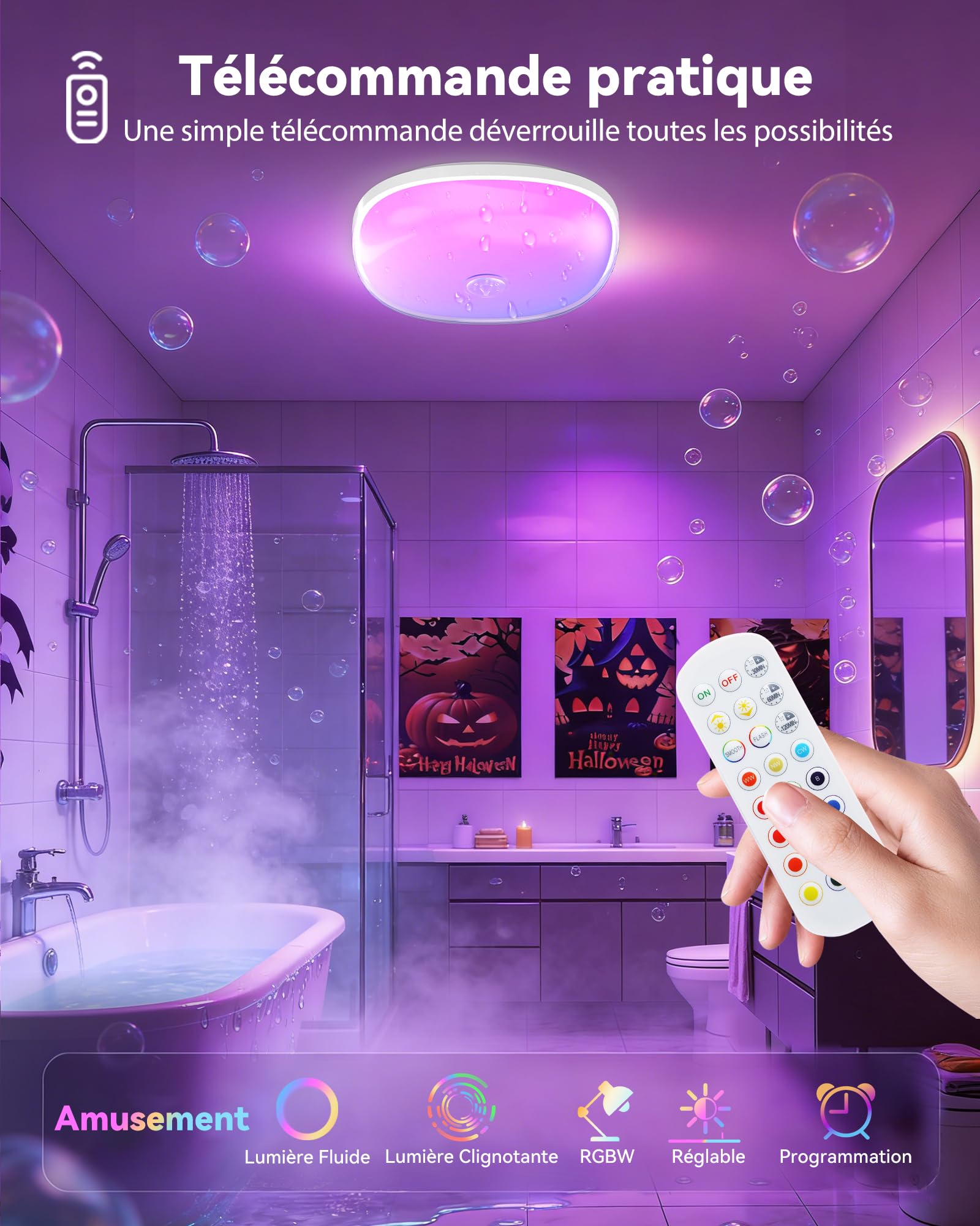 Gotopceed Plafonnier Étanche IP65 Rechargeable pour Douche/Salle Bain - Luminaire d’Ambiance avec 16 Couleurs, Télécommande/Commande, Magnétique Sans Fil sur Plafond/Mur, pour Baignoire, Badezimmer