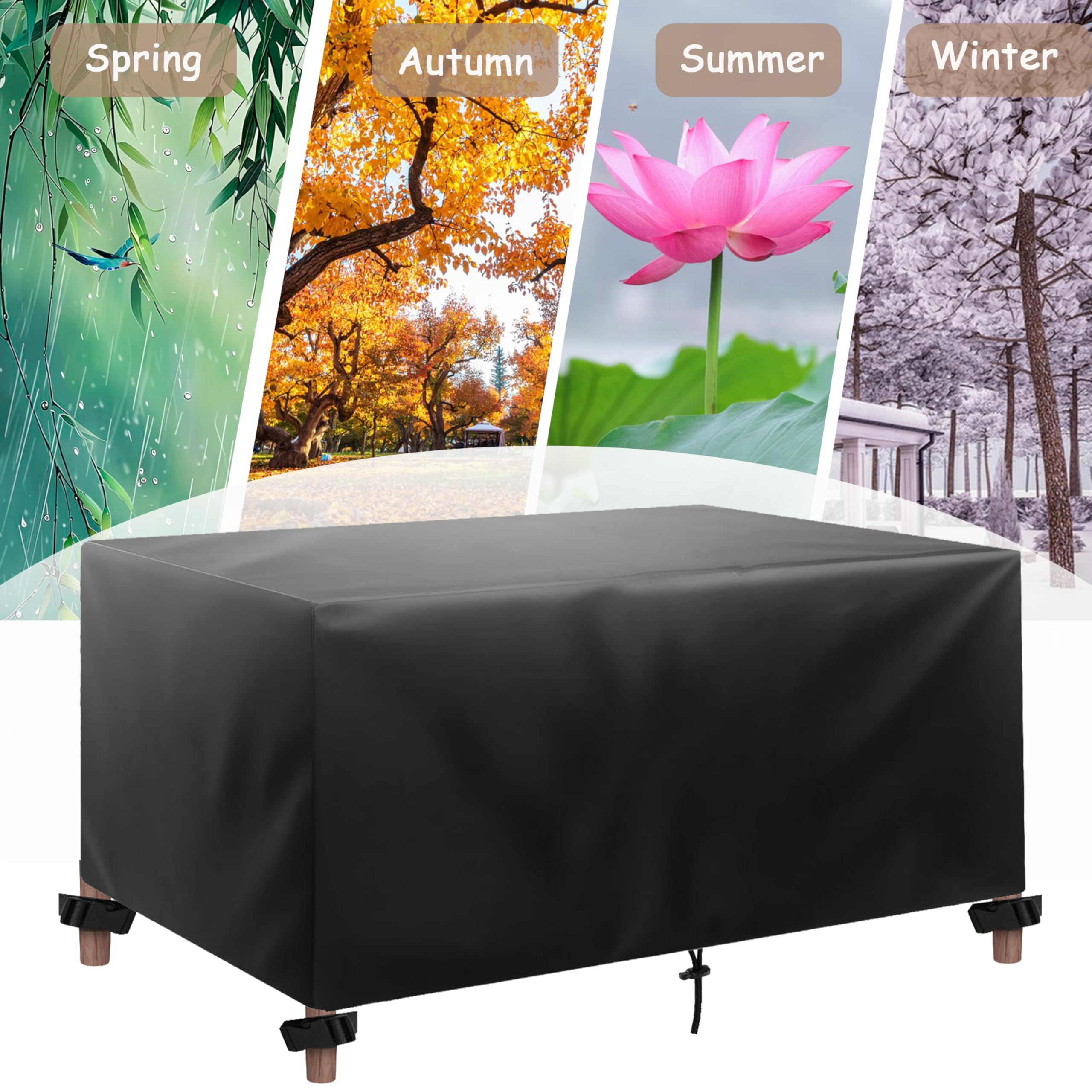 Wodoodporny pokrowiec na patio 365 x 210 x 20 cm 420D Wół rattanowy pokrowiec na stół ogrodowy i krzesło na zewnątrz kwadratowy/ochrona