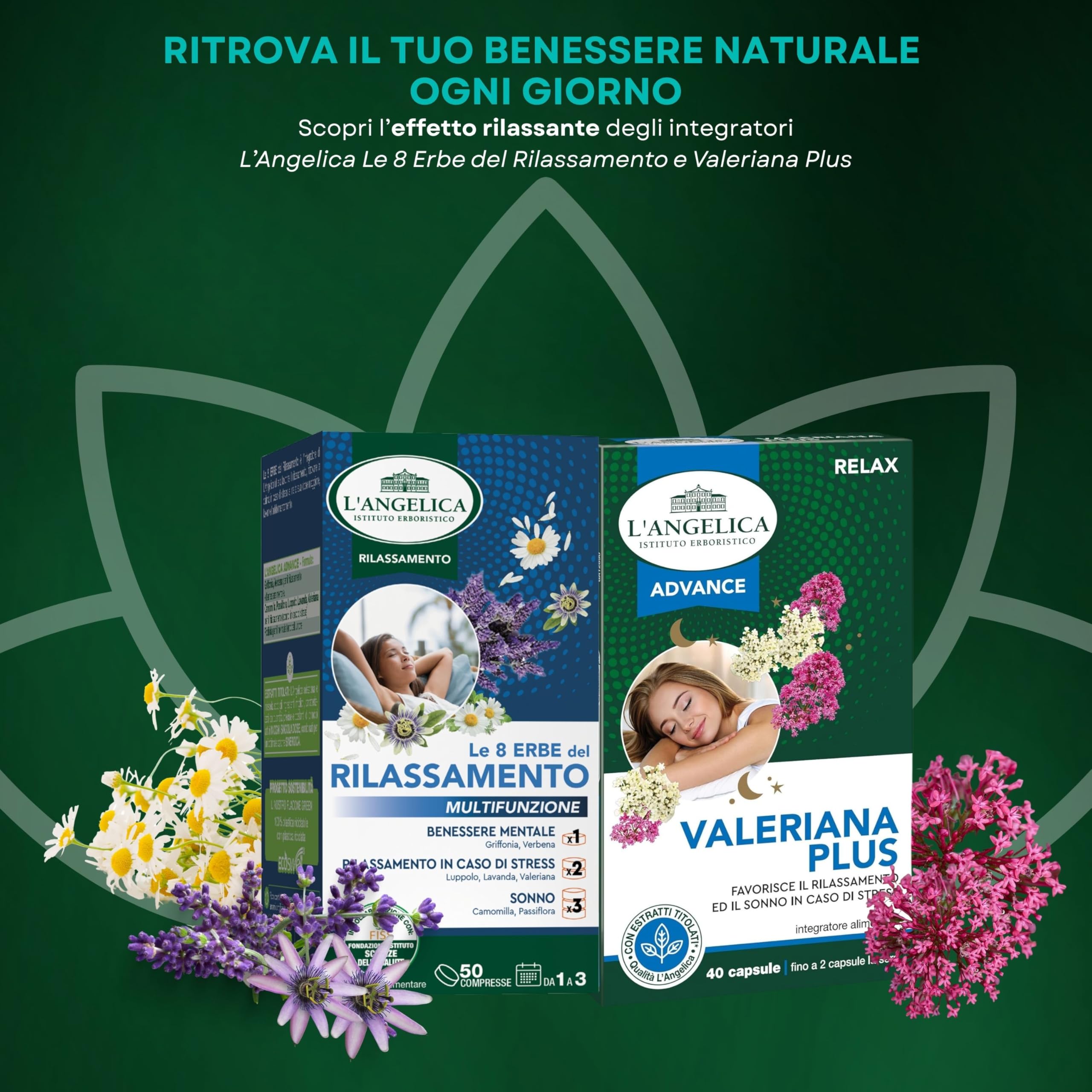 L'Angelica Advance, Valeriana Plus, Integratore Rilassante, Con Valeriana, Vegano, Senza Lattosio, 1 Confezione da 40 Capsule