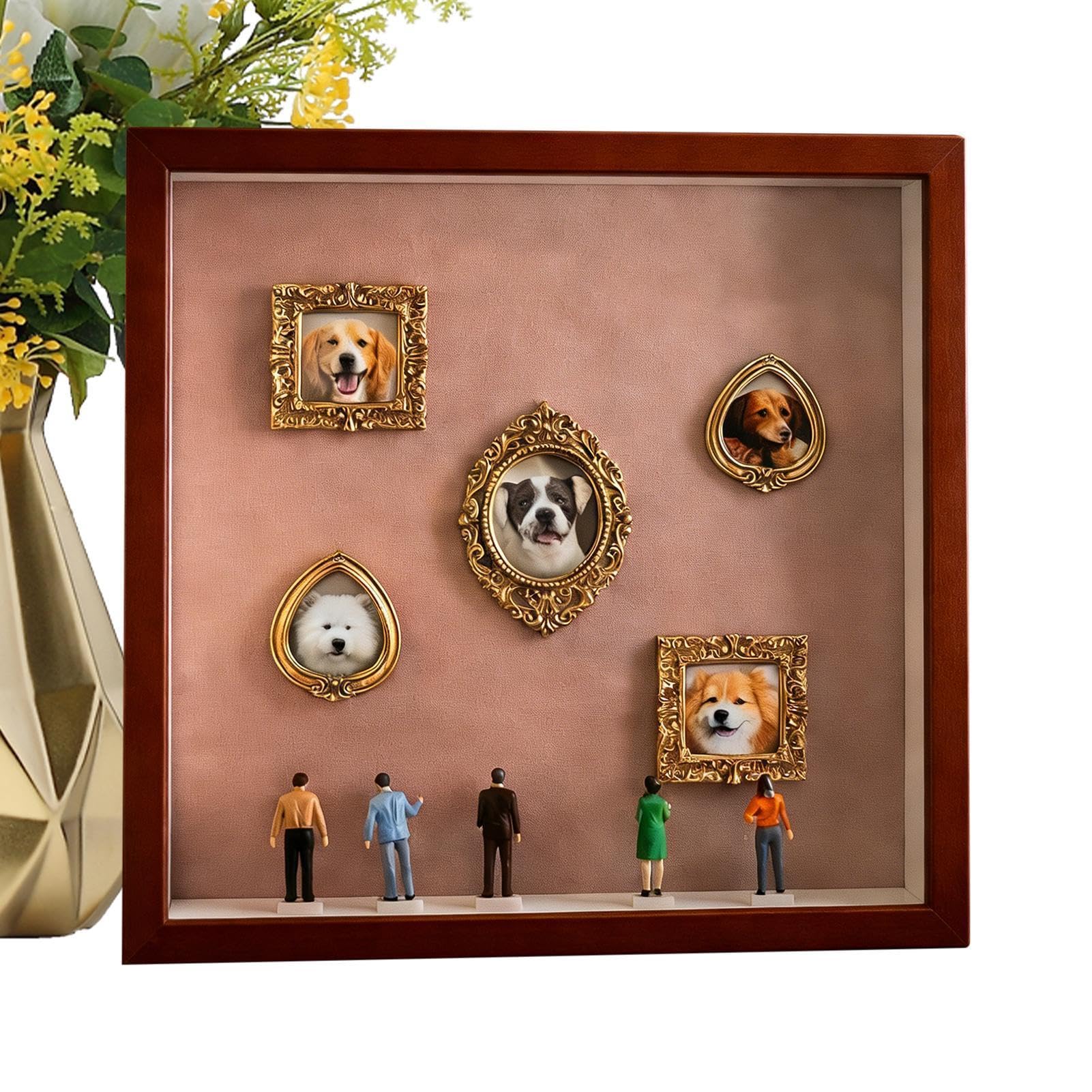 Figuras de fotos de mascotas ordenadas en kit de exhibición para mesitas de noche