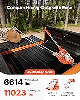 Vista 29 de VEVOR Extractor de cuerda de 3/4 Toneladas (1,653 lbs) de capacidad de tracción, con 30.5 m de cuerda de 1.5 cm de diámetro, 2 ganchos, cabrestante