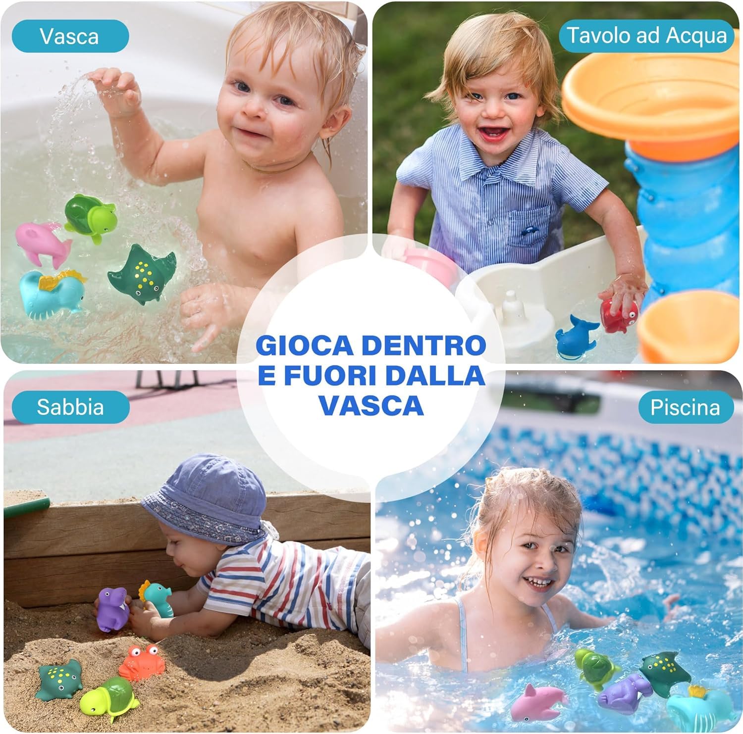 LotFancy Giochi Bagnetto Neonato, 8 Giocattoli da Bagno da 1 a 2 anni, da 3 a 4 anni, Giochi Vasca da Bagno Bambini, Giocattoli Bagnetto Neonato Antimuffa per Bambini