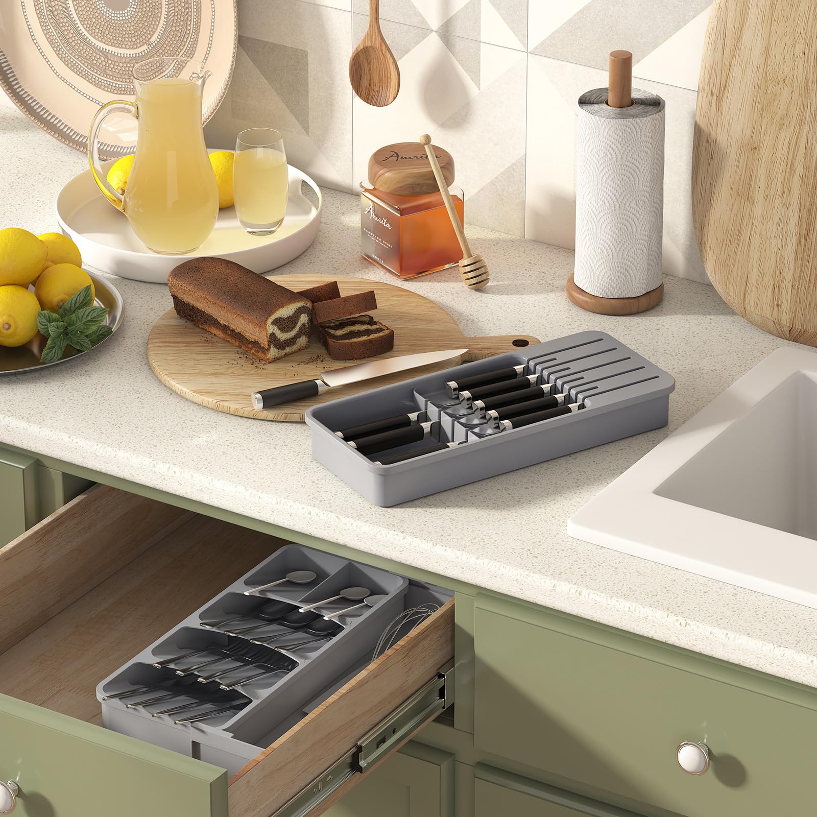 Lifewit Szuflada kompaktowa organizator organizatorów kuchennych Organizator Tray for Knives Nóż