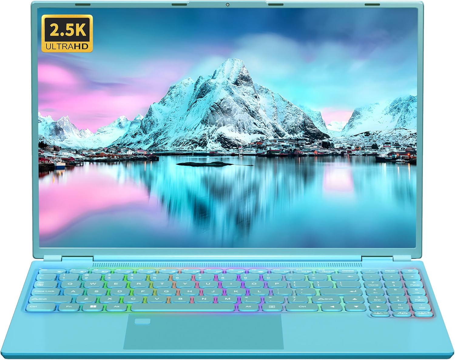 Fsjun 16″ Blue Laptop, Ultra-narrow bezels 2.5K QFH(2560×1600) IPS, Celeron N5095, 16GB RAM 1TB SSD, Color Backlit KB, Fingerprint, Type-C/HDMI/WiFi/HDD Expand, Win11 Pro notebook PC for Student