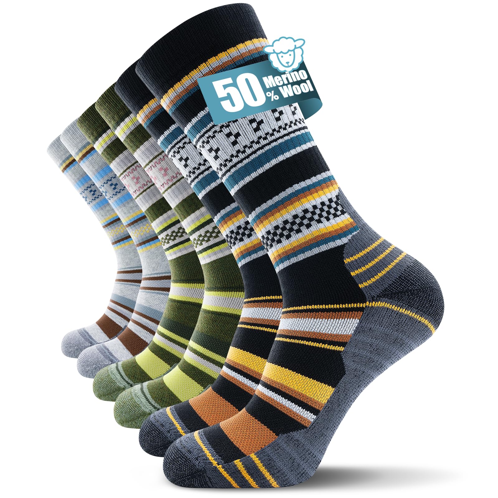 TANSTC Thermal Merino Wool Socks for Men & Women – Thick Warm Cushioned Crew Socks for Hiking, Walking, Work, Running, Skiing & Outdoor Sports, 3 Pairs