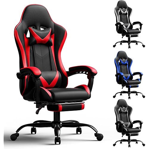 Gaming Chair, Ergonomic Computer Chair with Footrest Lumbar Support, Red | 400 lbs Adult Chair, High Back, Height Adjustable Video Game Chair with 360° Swivel Seat and Headrest for Office, Gaming