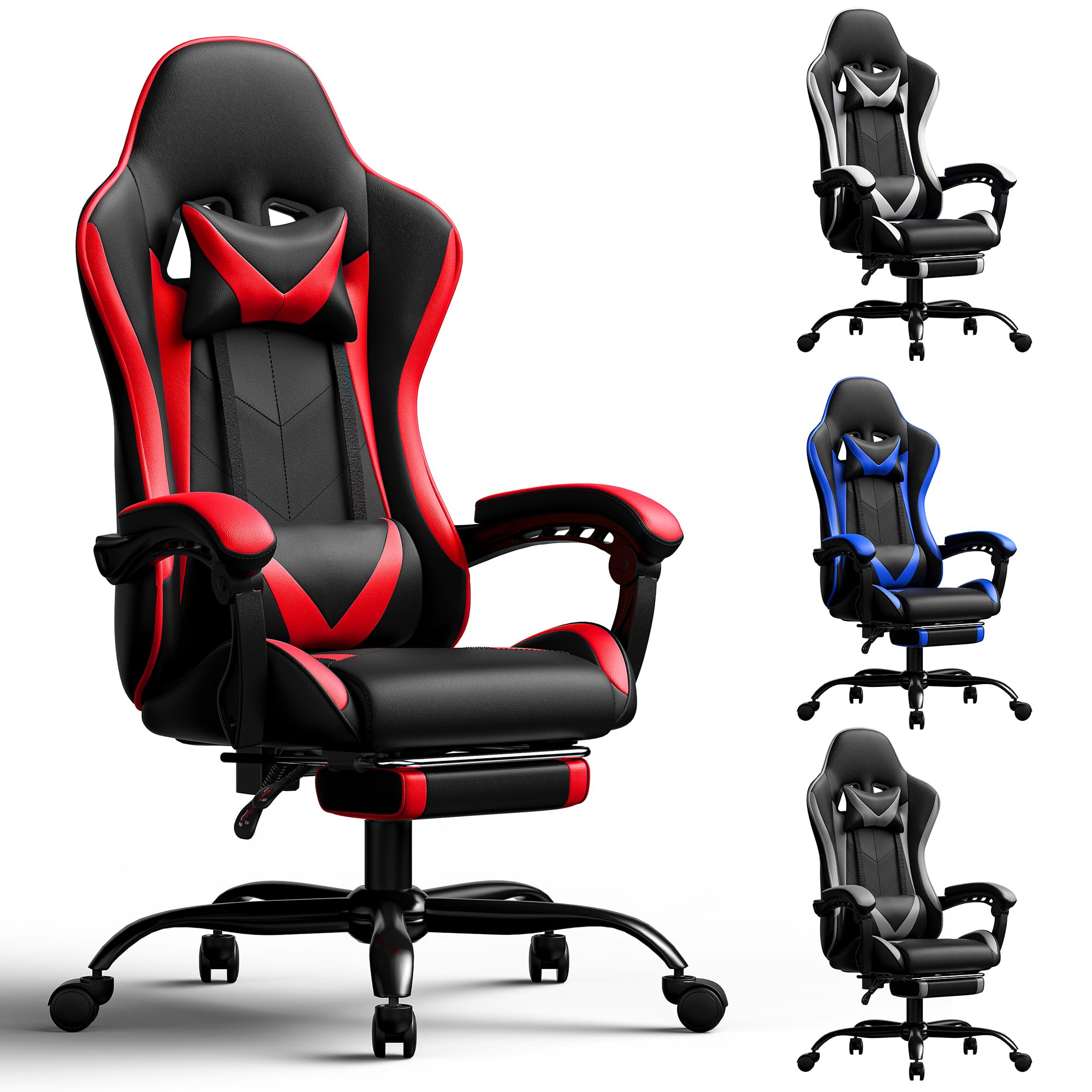 Gaming Chair, Ergonomic Computer Chair with Footrest Lumbar Support, Red