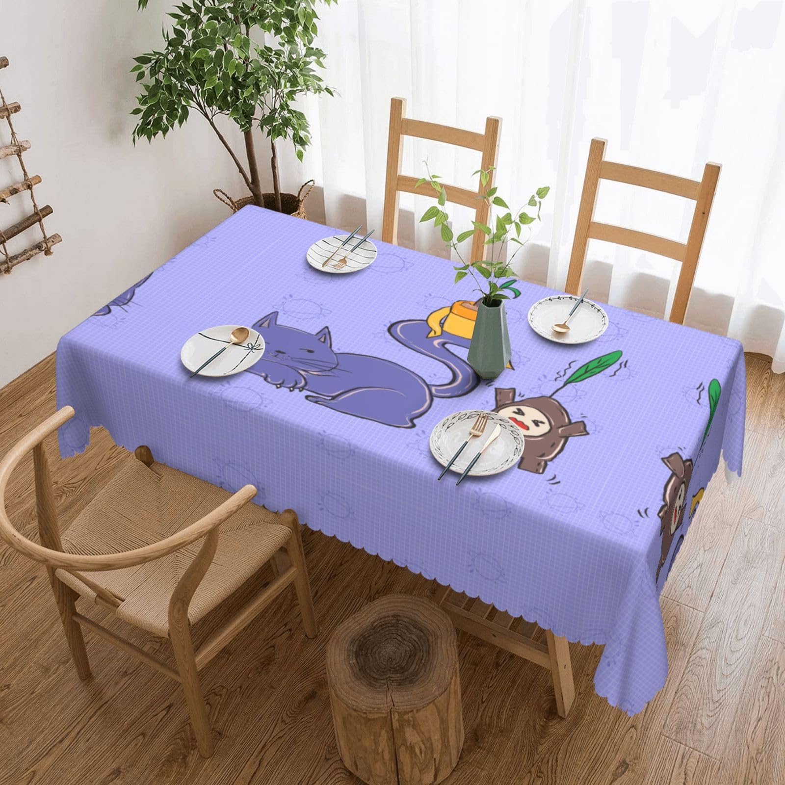 QAZWZML Sunflower seeds and cats Printed tablecloth, made of thick polyester with lace trim, suitable for dining rooms, picnics, and weddings