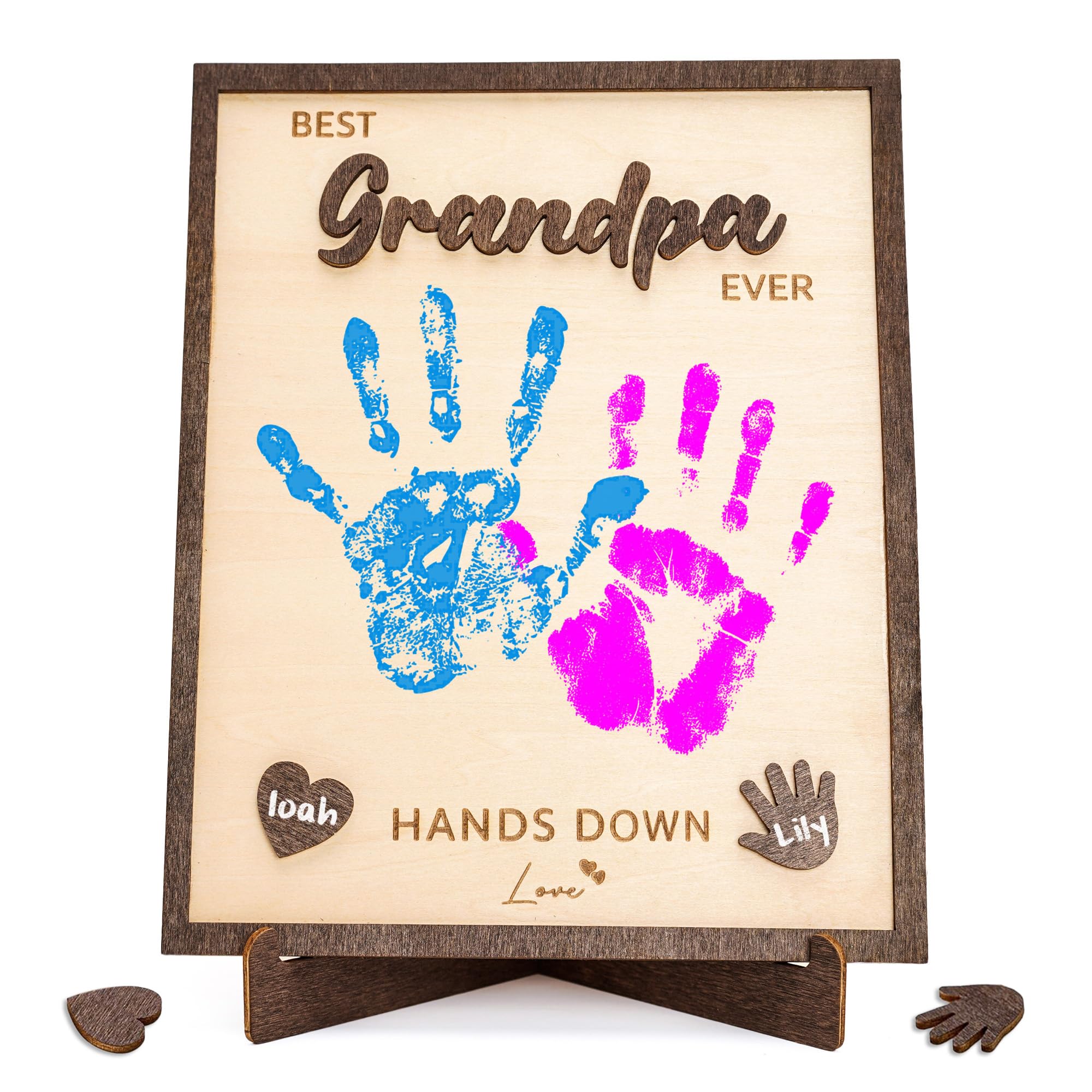Best Grandpa Ever Gifts - Personalized Wooden Handprint Plaque, DIY Keepsake Craft Kit from Grandkids, Meaningful Family Decor to Capture Precious Memories, Unique Birthday Christmas Gift for Grandpa