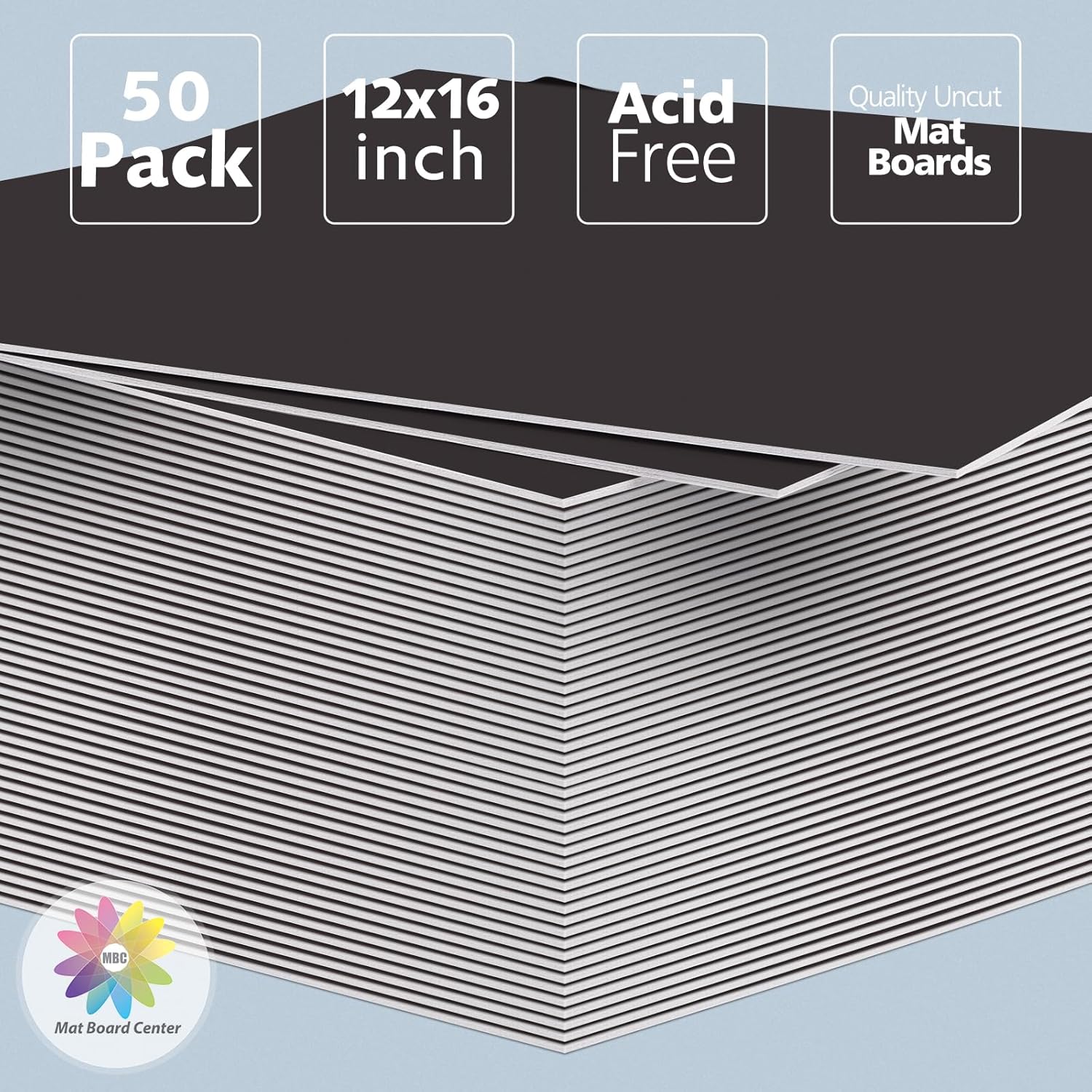 Mat Board Center, Pack of 50 12x16 Black Uncut Mat Boards Backing Boards, 4-Ply Thickness Cardboard for Pictures, Frames, Crafts, Prints - Image 2