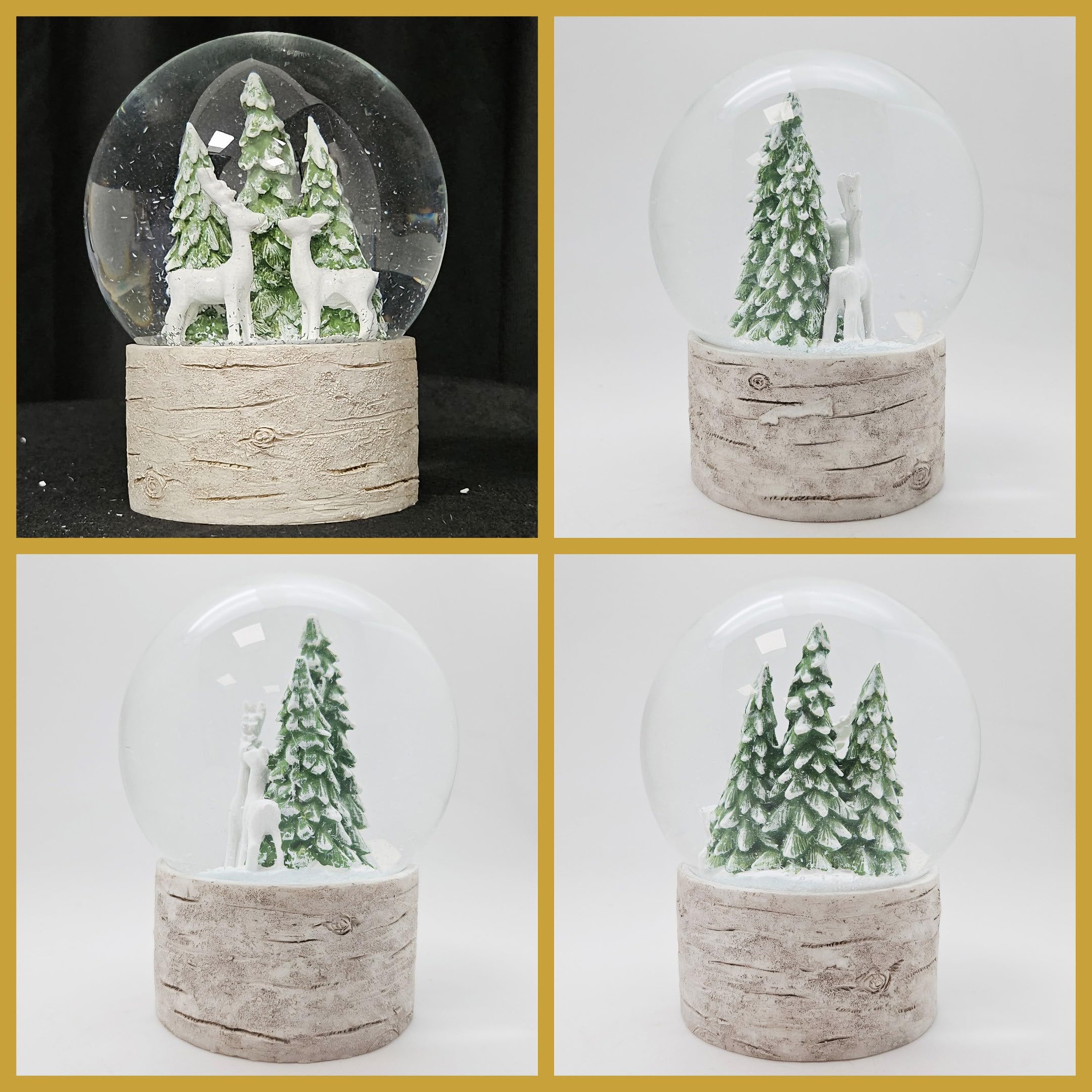 Boule à neige de Noël | Magie de chalet Deux cerfs Sapin de Noël | Socle aspect bois | Hauteur : 12 cm Largeur : 10 cm | 20295 (2 cerfs socle bois)