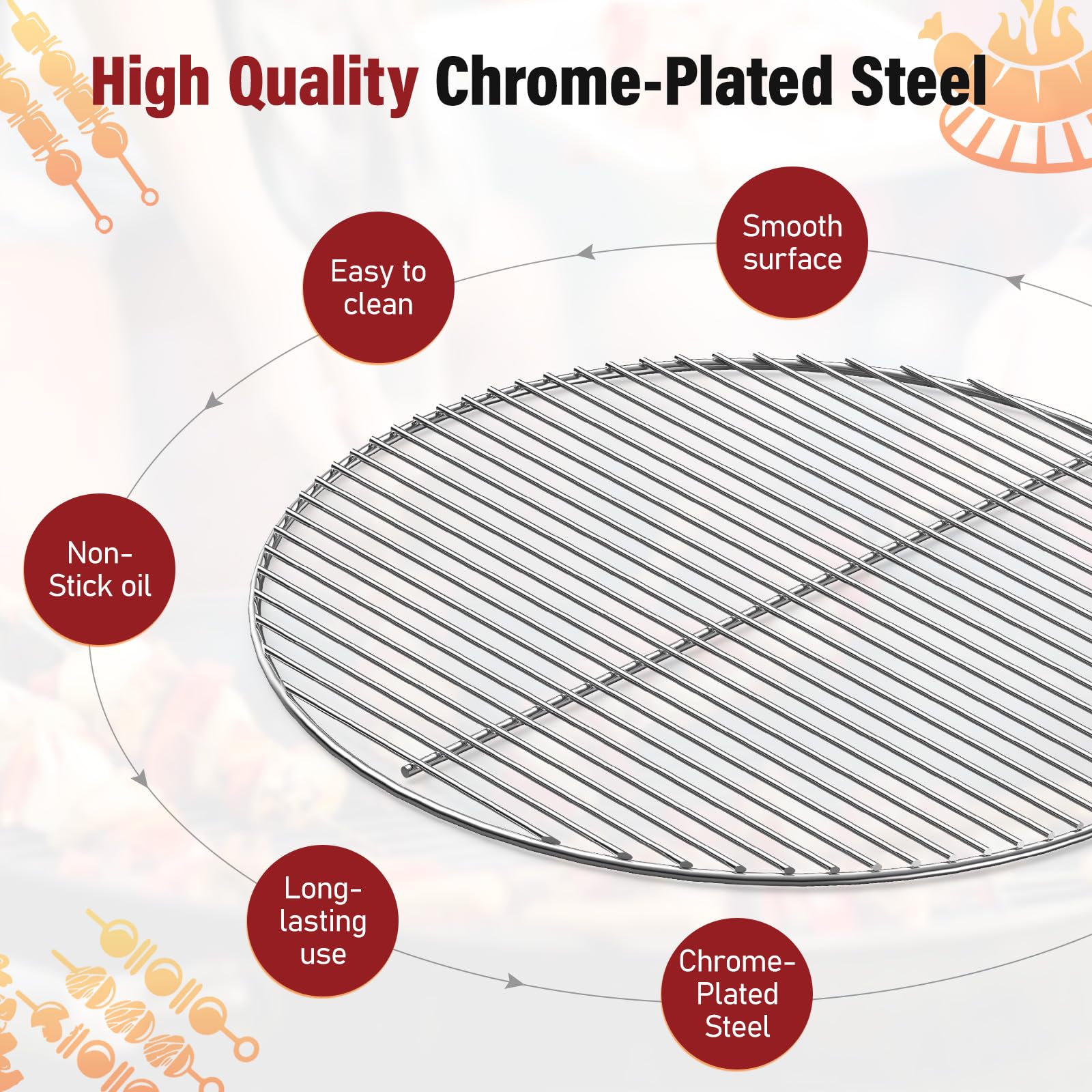 Griglia per Barbecue Rotonda in Acciaio Inossidabile Ø54,5 cm per griglia weber 57 cm, pezzi di ricambio per griglia tonda per barbecue weber 57 cm, One-Touch, Master-Touch - non pieghevole