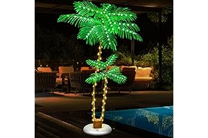PINPON Lighted Artificial Palm Tree 6FT, Tropical Light Up Christmas Palm Tree Indoor Outdoor Use