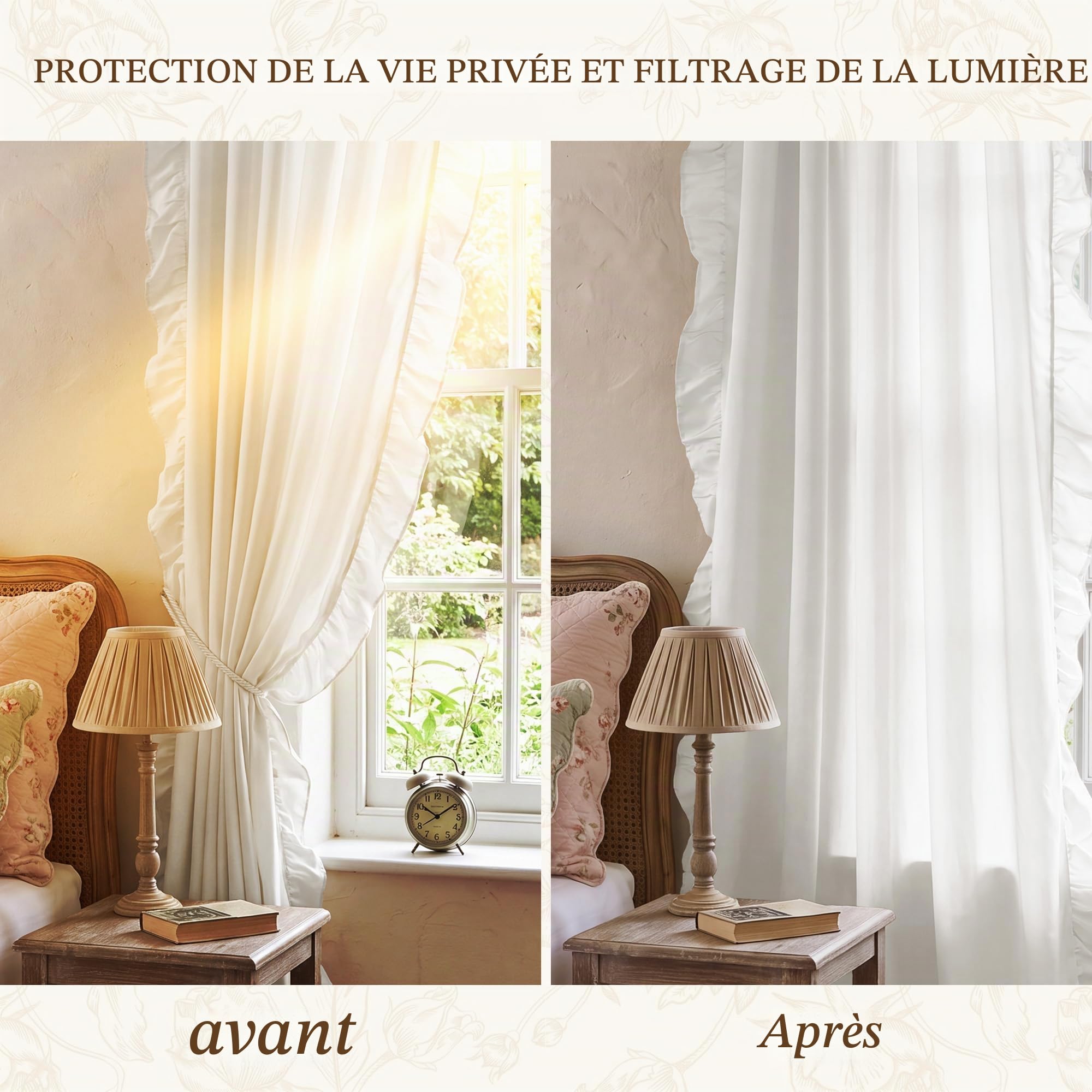 StangH Lot de 2 Rideaux à Volants pour Chambre à Coucher, Style Rustique Shabby Chic, Protection de l'intimité pour Salle à Manger, Salle de Bain, Salon, dortoir, Chalet, Campagne, Blanc, 132,1 x