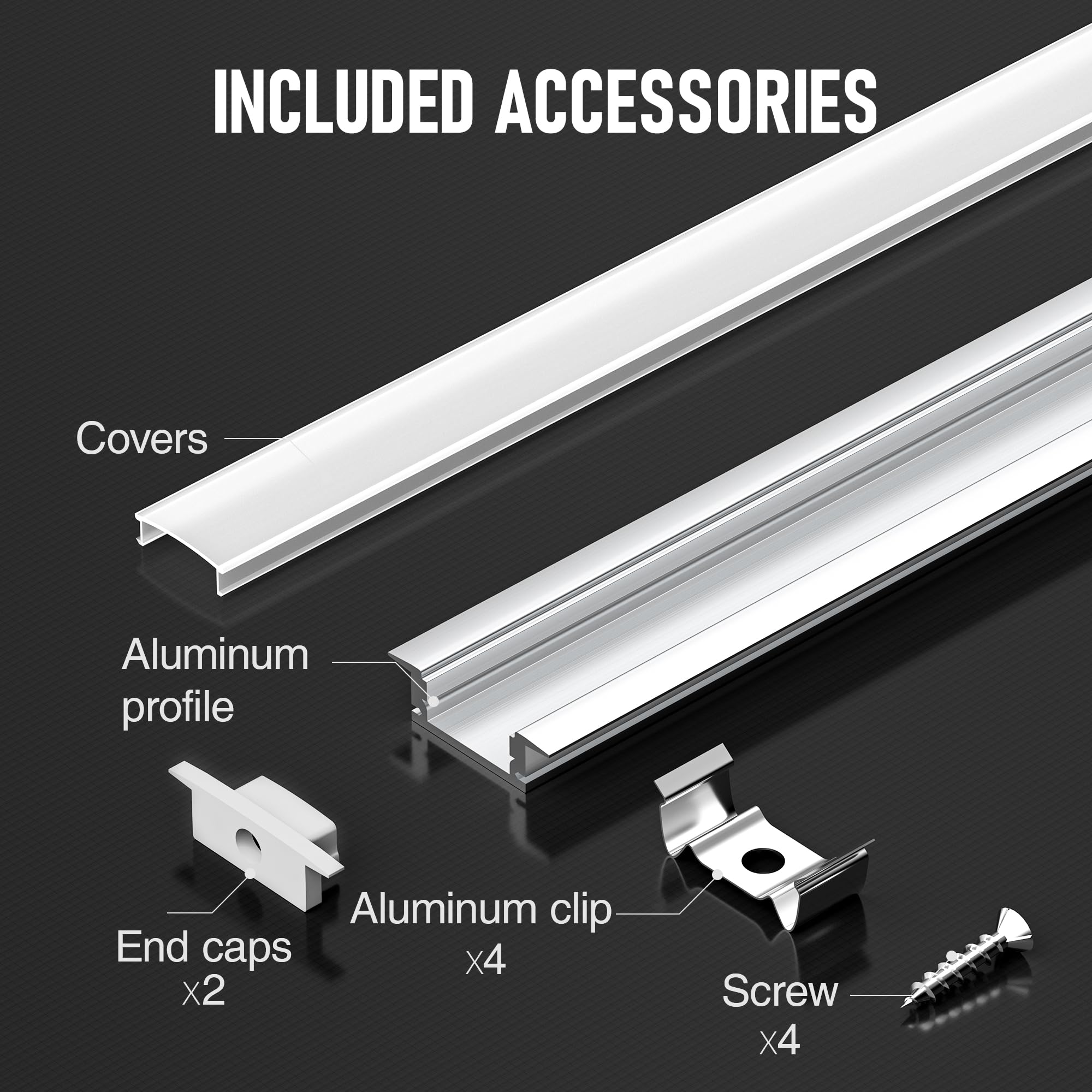 GEEKLUX 10 x Profili per Strisce LED da 2 m in Alluminio (Totale 20 m (WJ012_(24.7 x 7mm)_U_LED≤12mm, 20 x 2m_(40m))