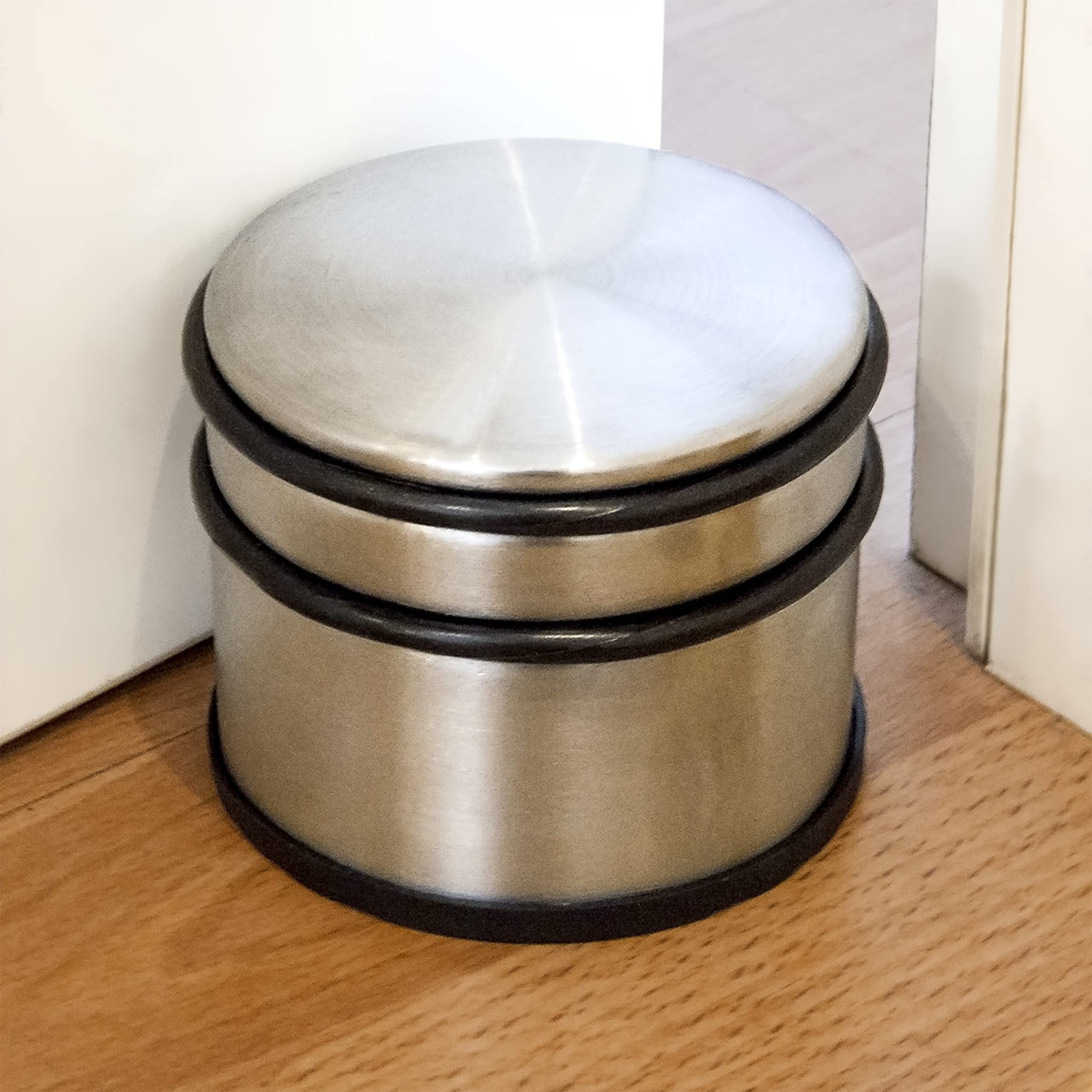 8x Fermaporta, Blocca Porta, Alto, in Acciaio Inox, 1,1kg, Grande, Anelli Antigraffio, Antiscivolo, Argentato