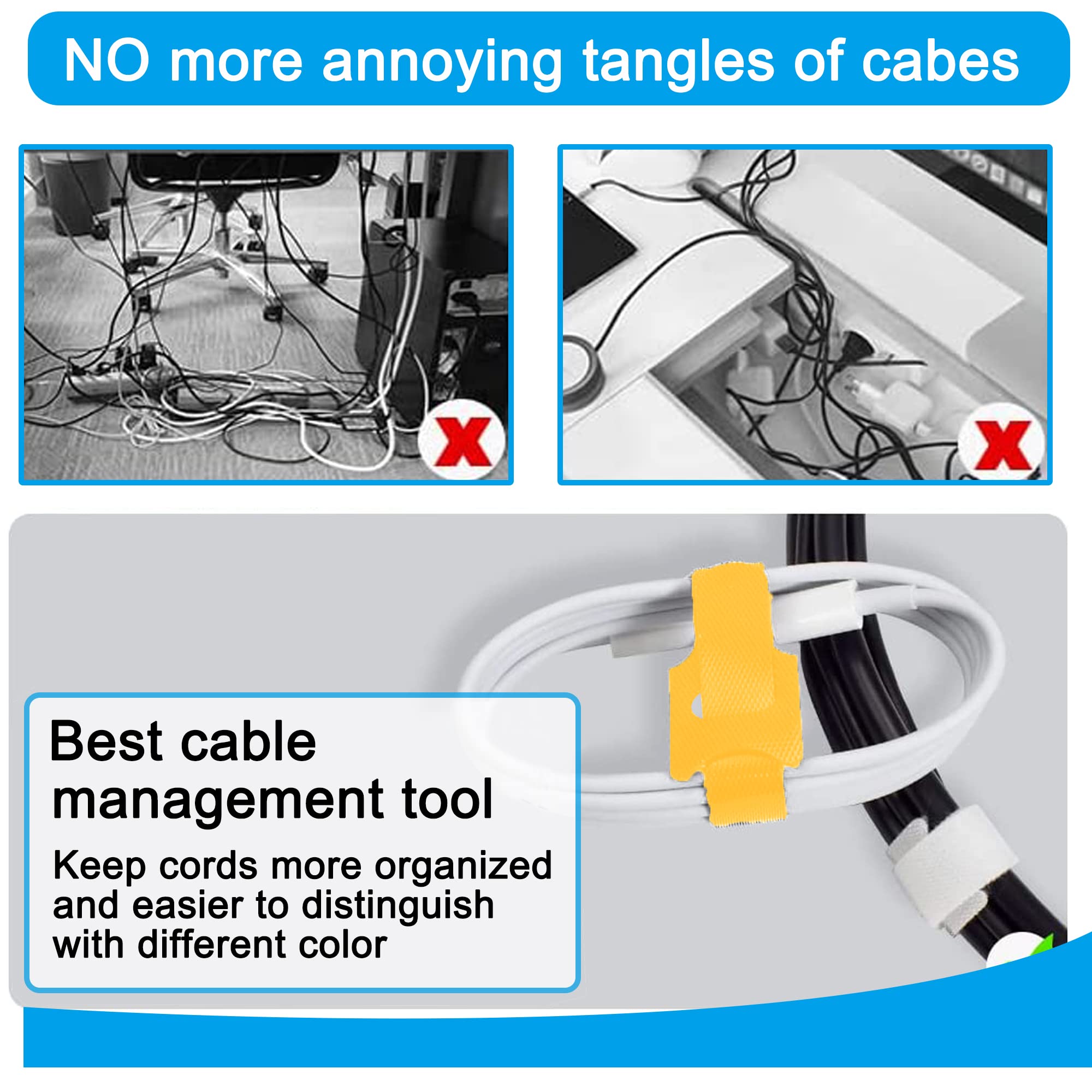 VENGABY 160PCS Reusable Cable Ties Cable Strap, Adjustable Cable Ties Reusable Thin Wire Cord Organization Ties With Hook And Loop, Loop Long Cable