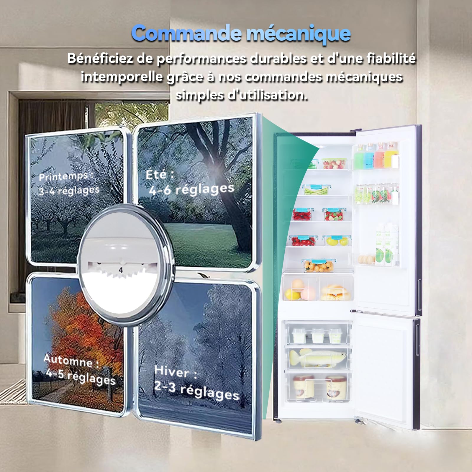 magictec Frigo congelateur combiné,refrigerateur congelateur combine | 266 L (192 L/74 L) | Réfrigérateur congélateur no frost | Pose libre | Éclairage LED | Métallique