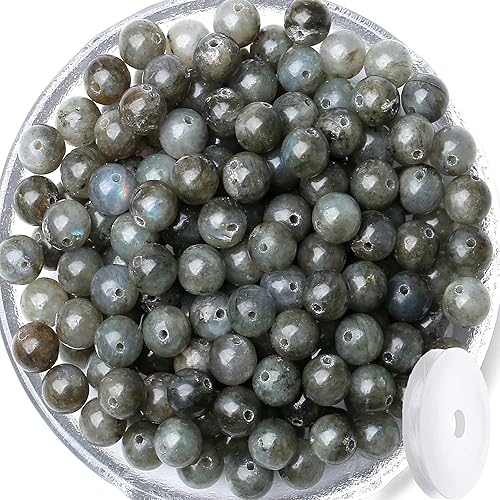 QINJIEJIE 100 cuentas de piedra labradorita gris de 0.315 pulgadas (0.315 in), cuentas redondas sueltas de piedras preciosas para pulseras, cuentas