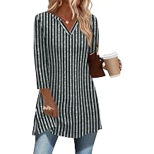 Ivicoer 3/4 Length Sleeve Womens Tops Dressy Casual Plus Size V Neck Tunics to Wear with Leggings Side Slit Shirt