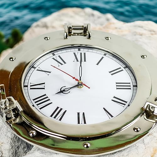 Miniatura 6 de Nagina International Reloj náutico de alta calidad con revestimiento de níquel de aluminio brillante blanco plateado  Decoración de pared de pirata