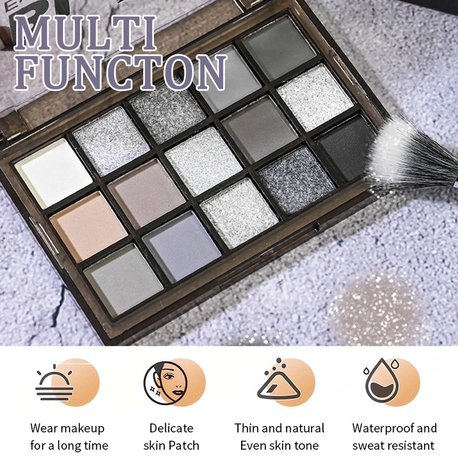 FresFresi Glitter & Matte Black Eyeshadow Palette, 15 Shades Smokey Black, Silver, Gray, and White - Image 3