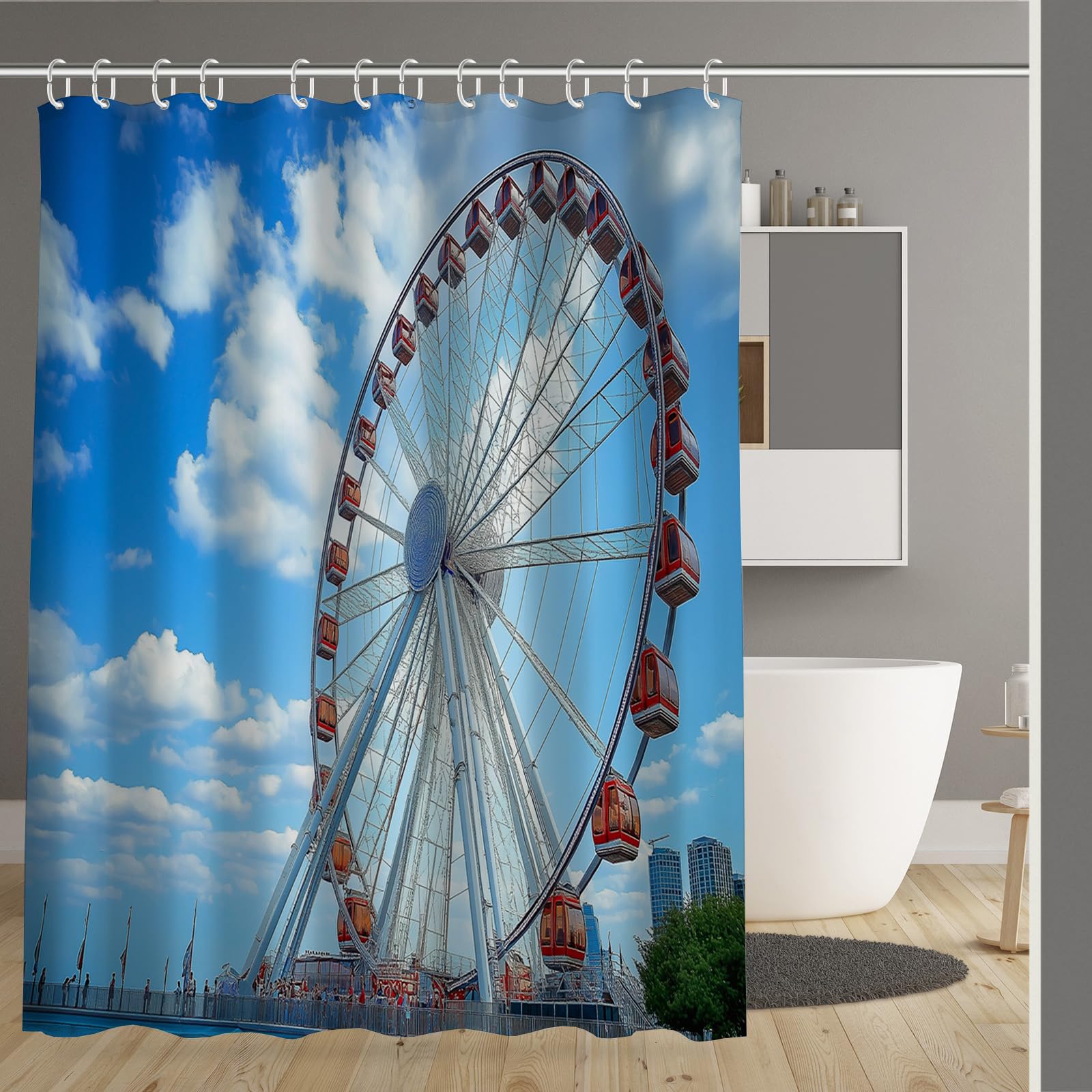 Rideau de douche 180x200 en polyester imperméable lavable avec 12 crochets