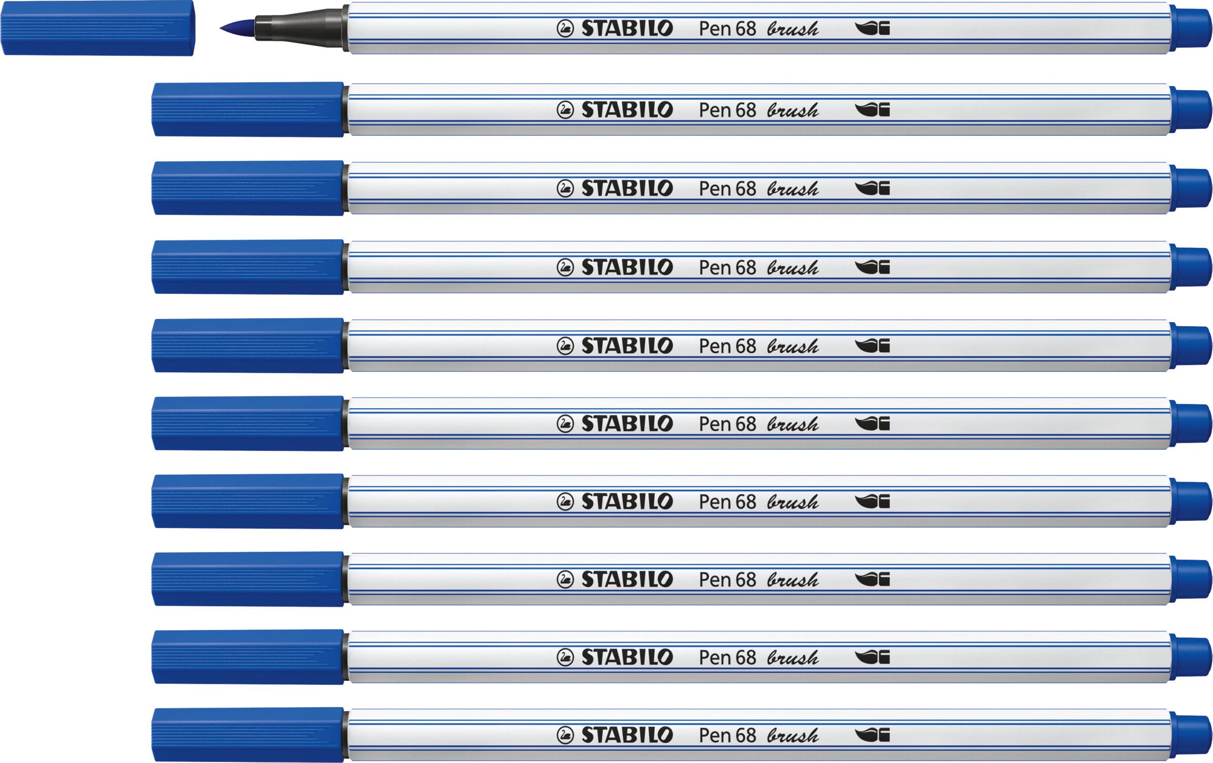STABILO Pen 68 brush - Premium Fibre-Tip Pen with Brush Tip - Pack of 10 - Ultramarine