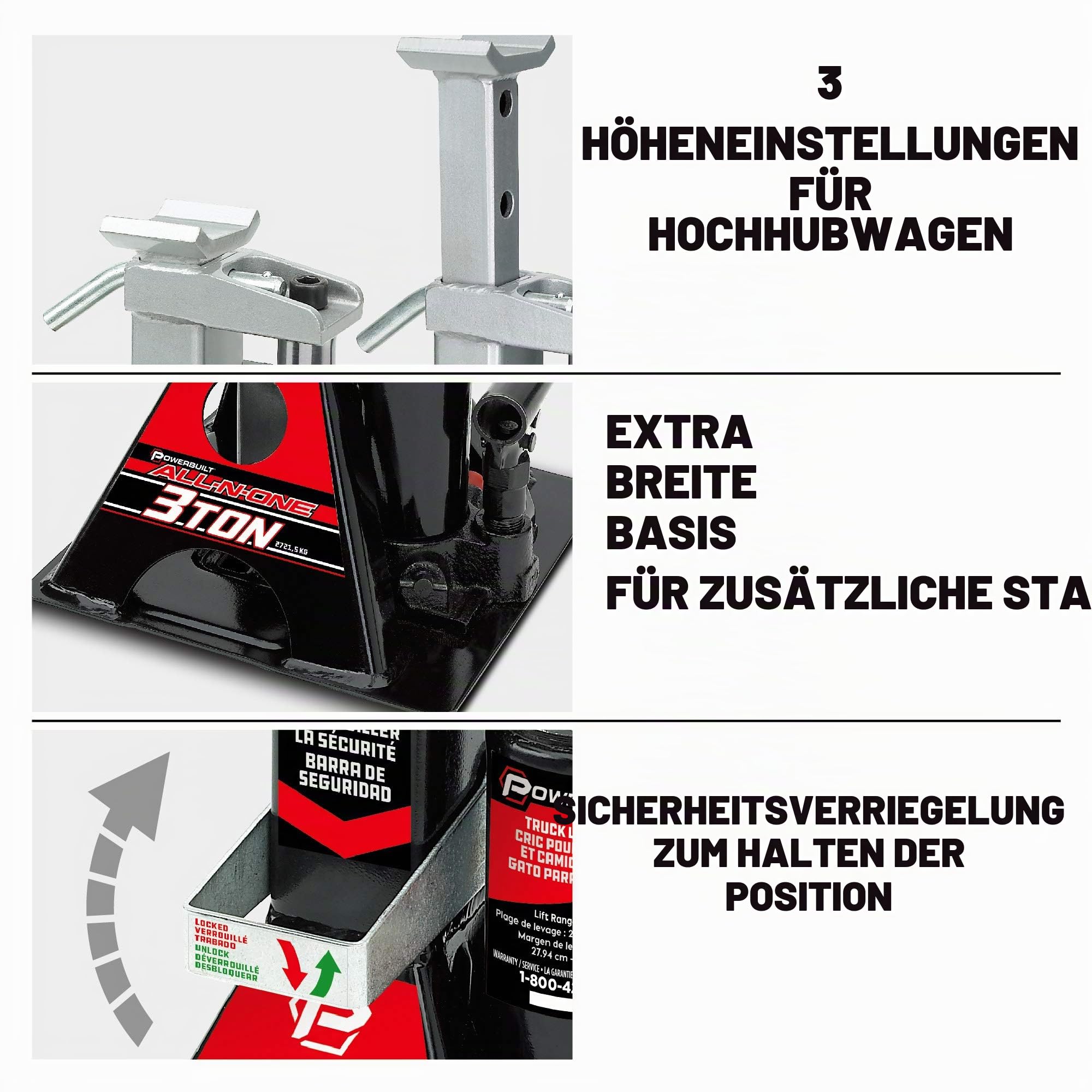 Powerbuilt 3 Tonnen, Wagenheber und Wagenheberständer in einem, 2721,6 kg All-in-One Auto Lift, Heavy Duty Fahrzeug Unijack, 640912