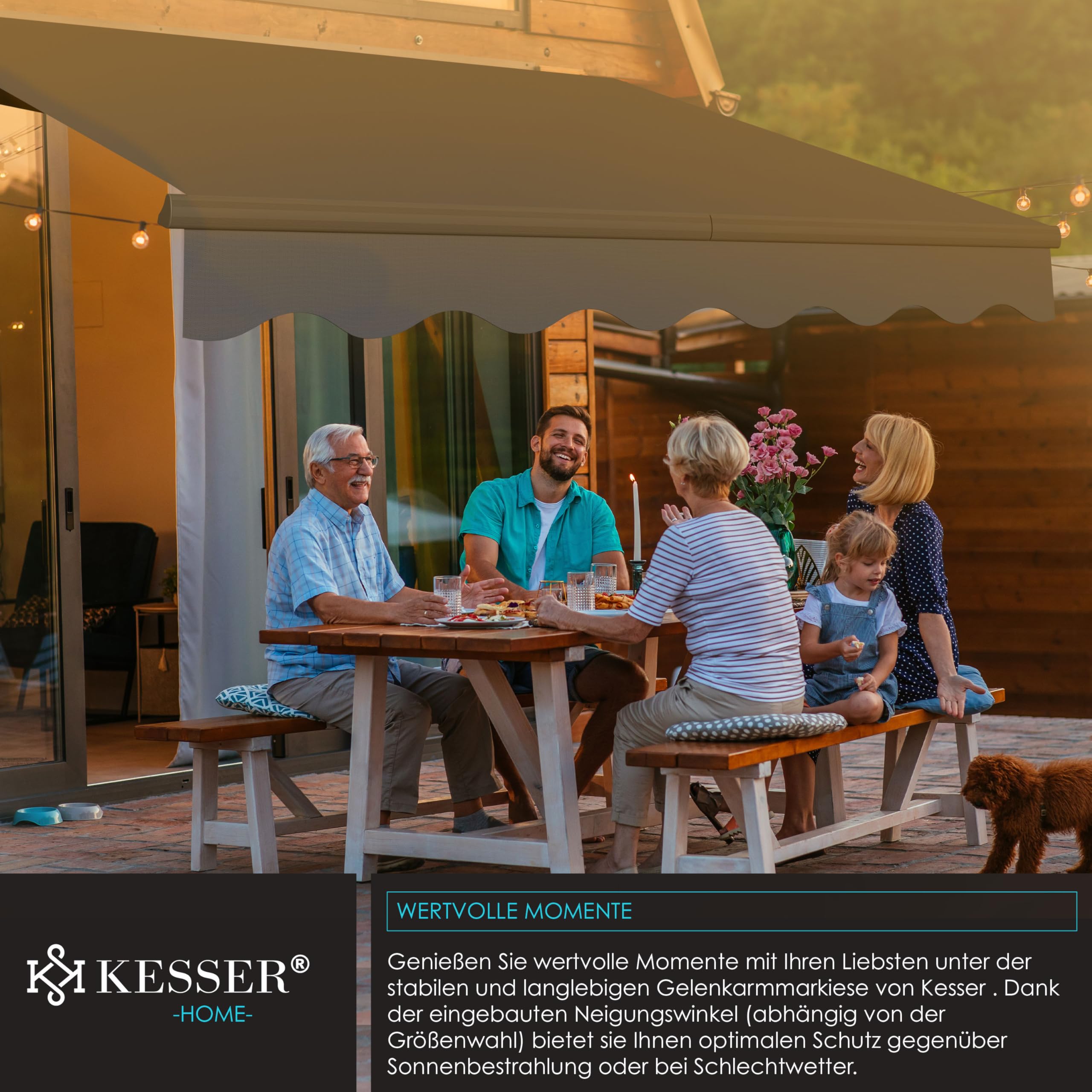 KESSER® Gelenkarmmarkise Vormontiert Markise Gelenkmarkise 300 x 250 cm Terrassenmarkise Sonnenmarkise inkl. Wandhalterung Sonnenschutz Balkonmarkise wasserabweisend Alu/Polyester Anthrazit