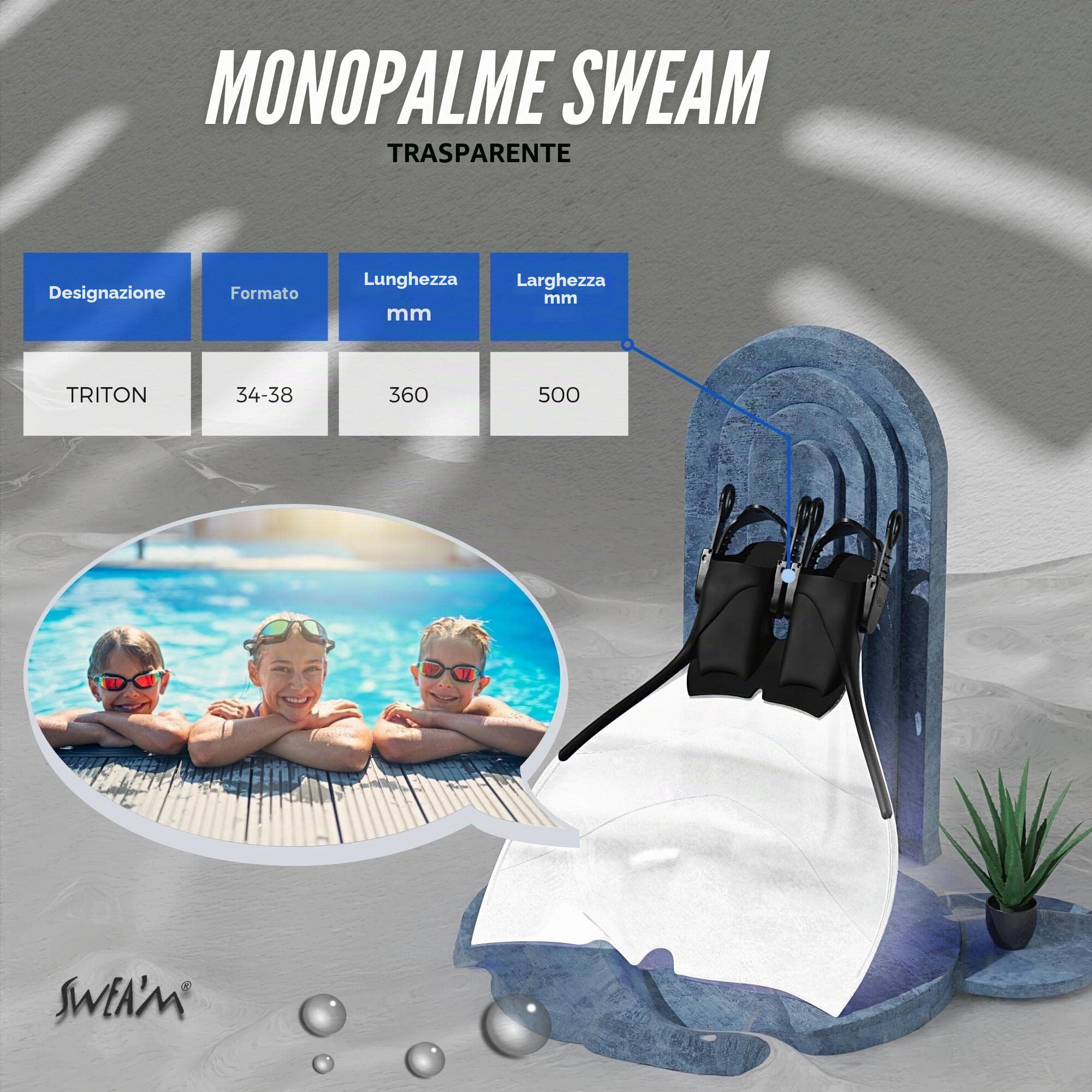 Sweam - Monopinna regolabile, traslucida, misura 34 - 38