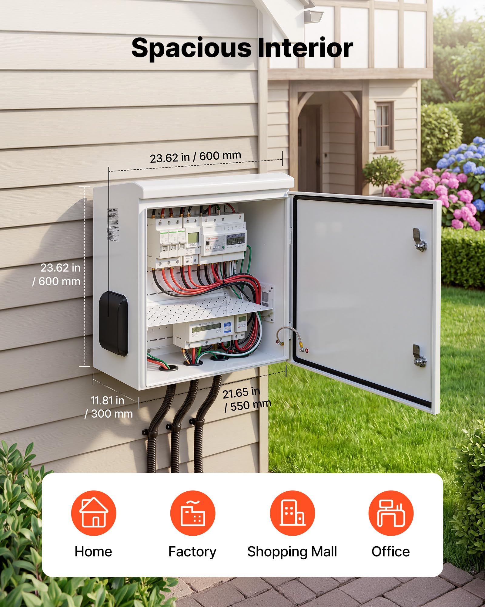 VEVOR Caja eléctrica impermeable IP65, caja de control de acero laminado en frío con termostato, ventilador y cubierta de lluvia, caja de conexiones con cerradura armario de control exterior 60 x 30 x