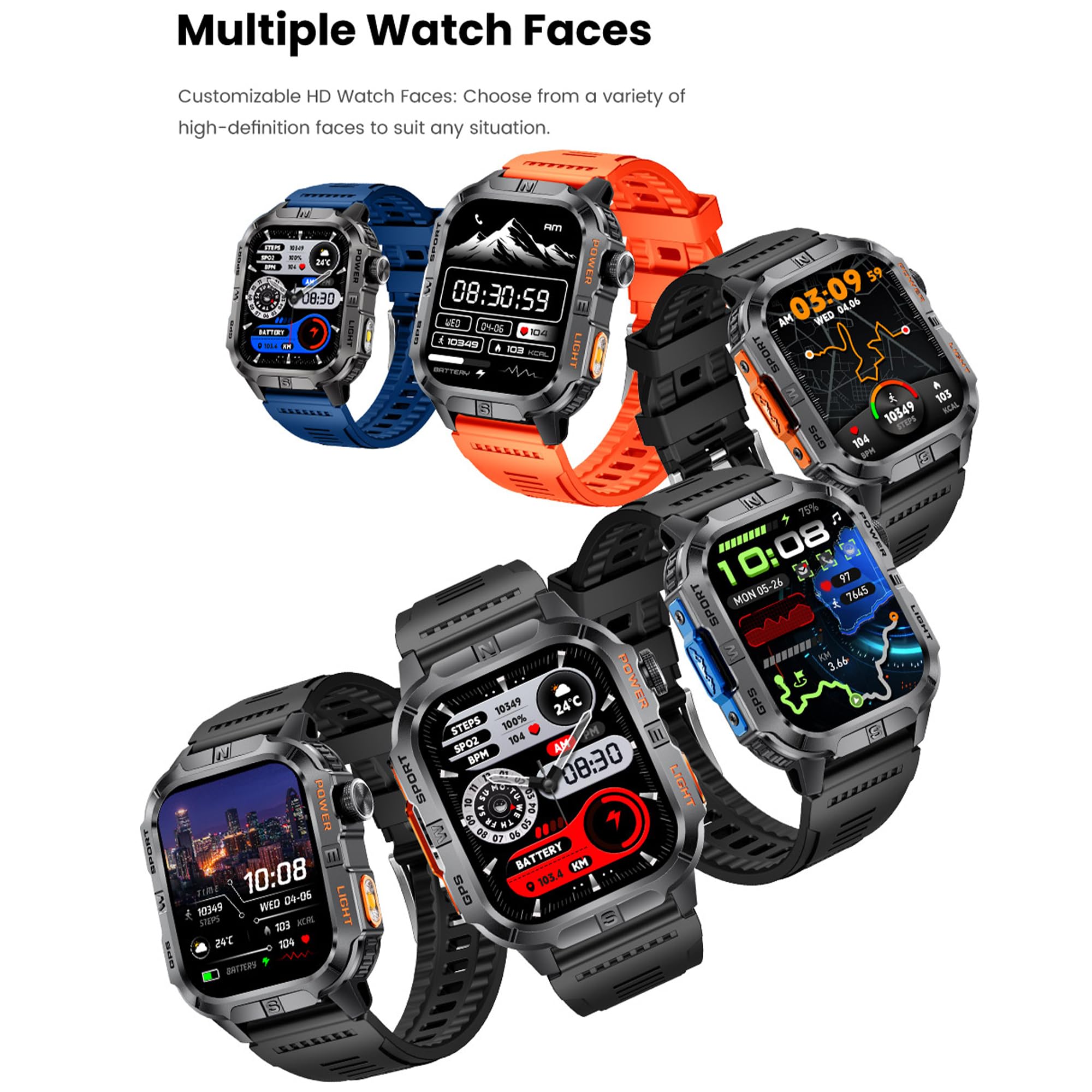 Montre Connectée Homme, 2,01" AMOLED GPS Smart Watch Femme avec Appel Bluetooth 5,2/Numérotation, Smartwatch Compatible Android iOS Podometre Partagé Montre 123 Sports Cardiofrequencemetre (Noir)