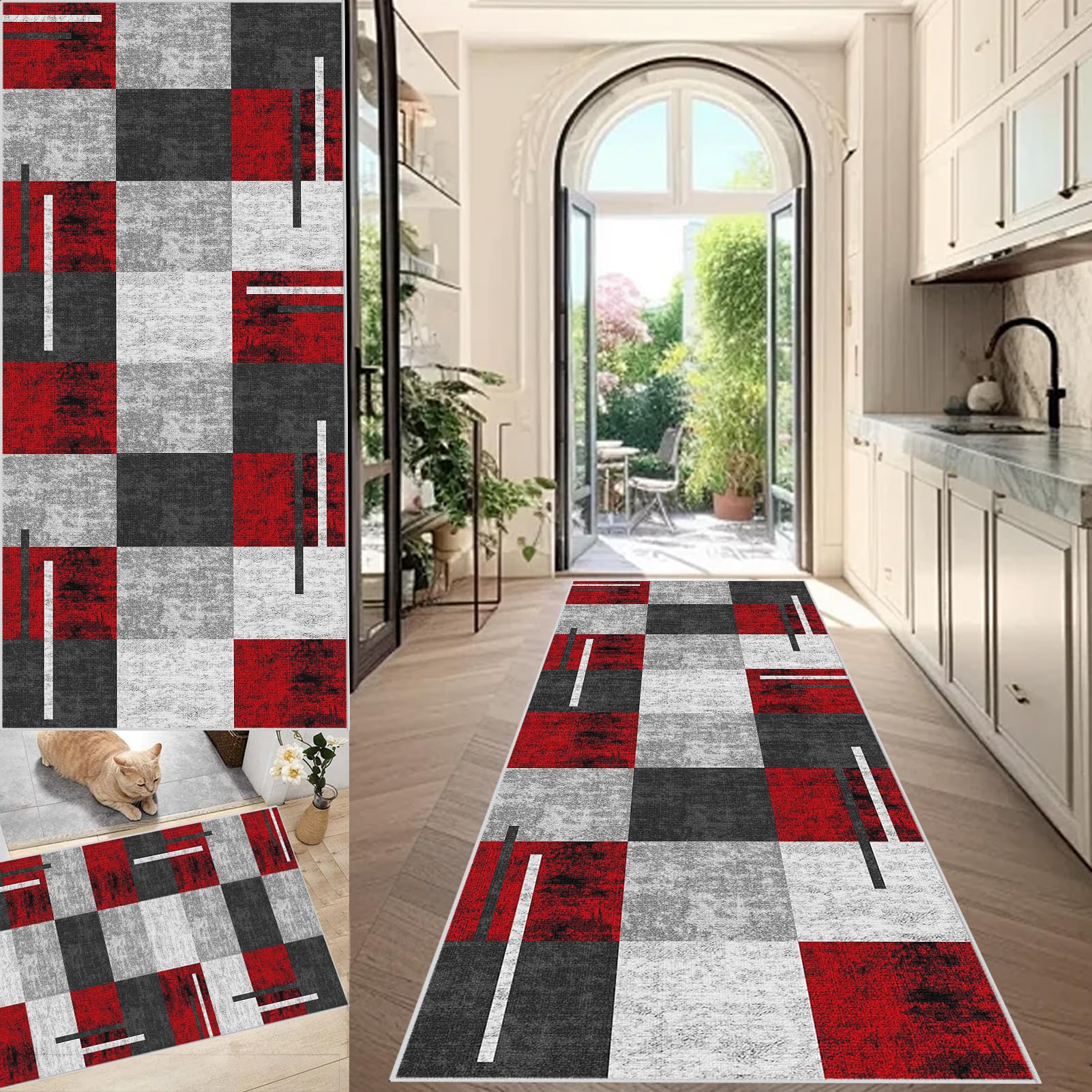 Alfombra de pasillo antideslizante lavable de 60 x 450 cm para corredor largo