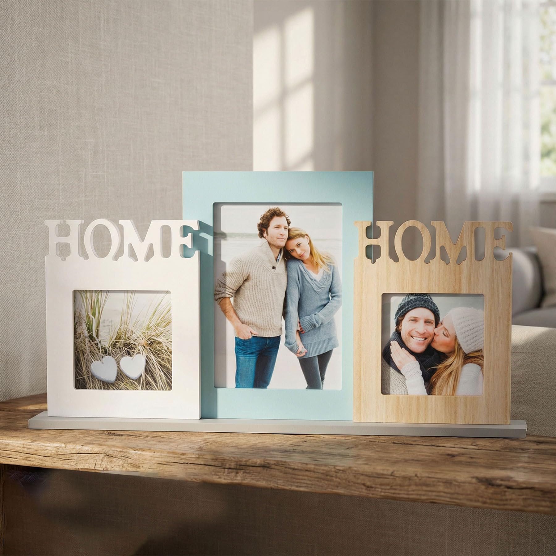 Cadre photo pêle-mêle levandeo multi-format en bois MDF pour sublimer trois photos souvenirs
